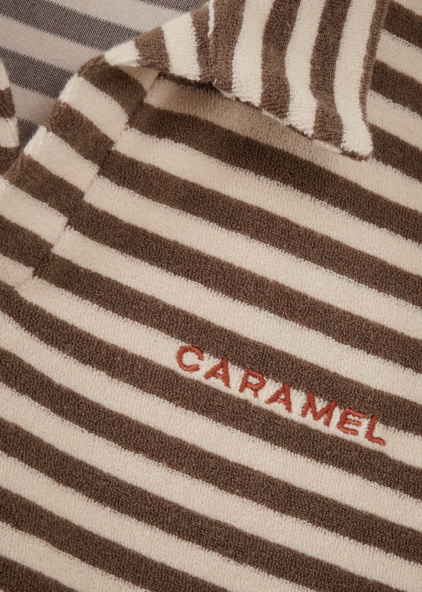 TOBIAS CHILDREN'S COTTON TOWELLING TOP - KHAKI AND ECRU STRIPE