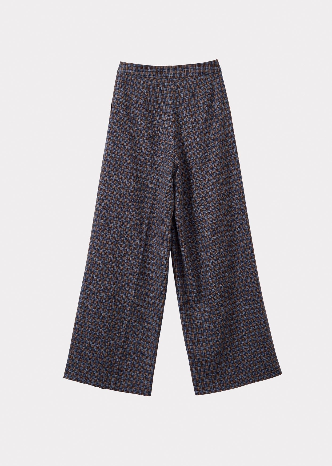 WOMEN'S COTTON PLEAT-DETAIL TROUSERS - BLUE CHECK TWEEDY