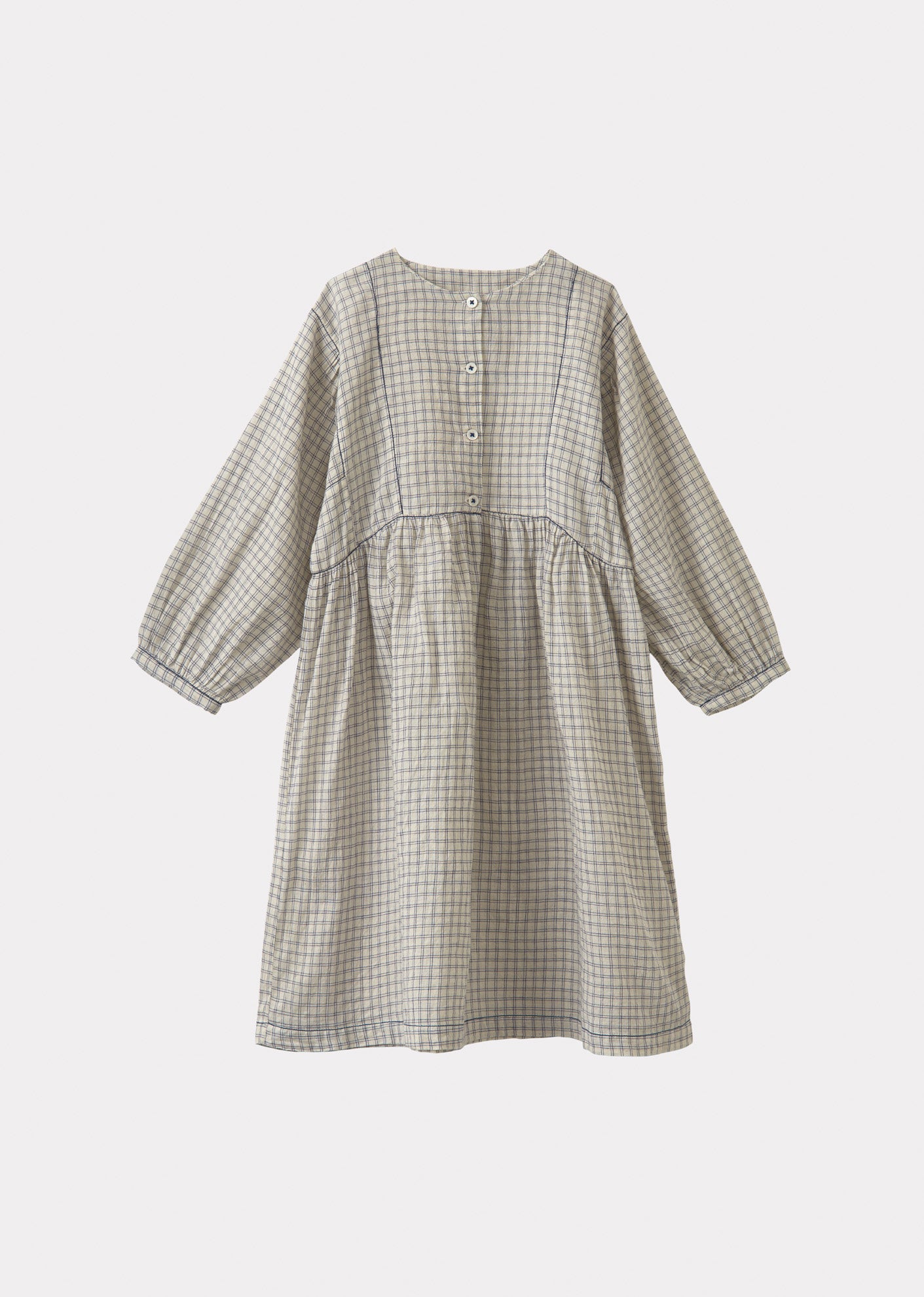 YARROW DRESS  - WHITE/NAVY CHECK