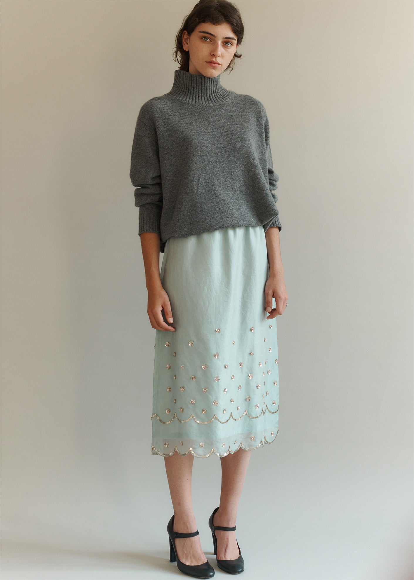 WOMAN BEADED SKIRT - AQUA