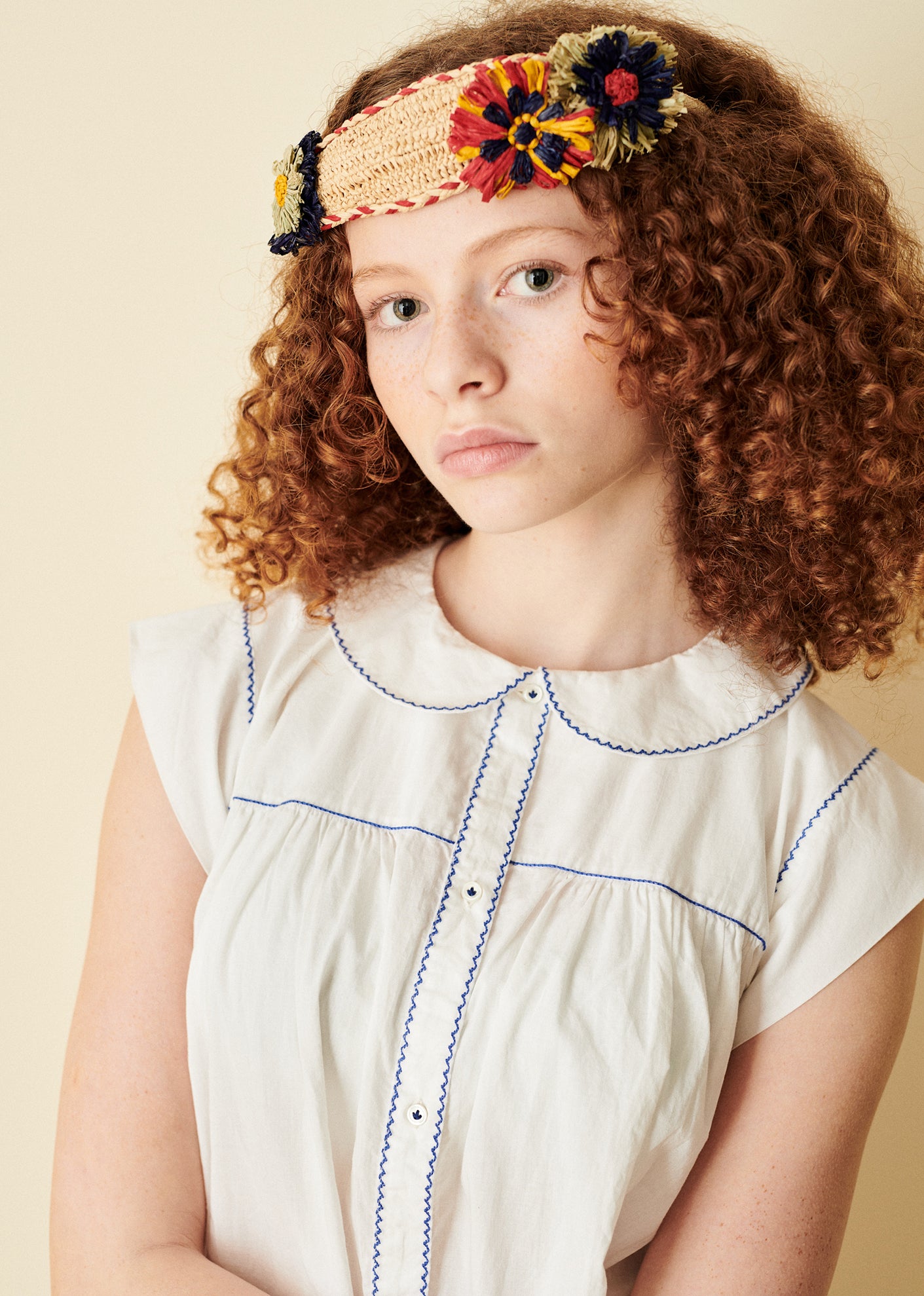 RAFFIA ROSETTE HEAD BAND - MULTI