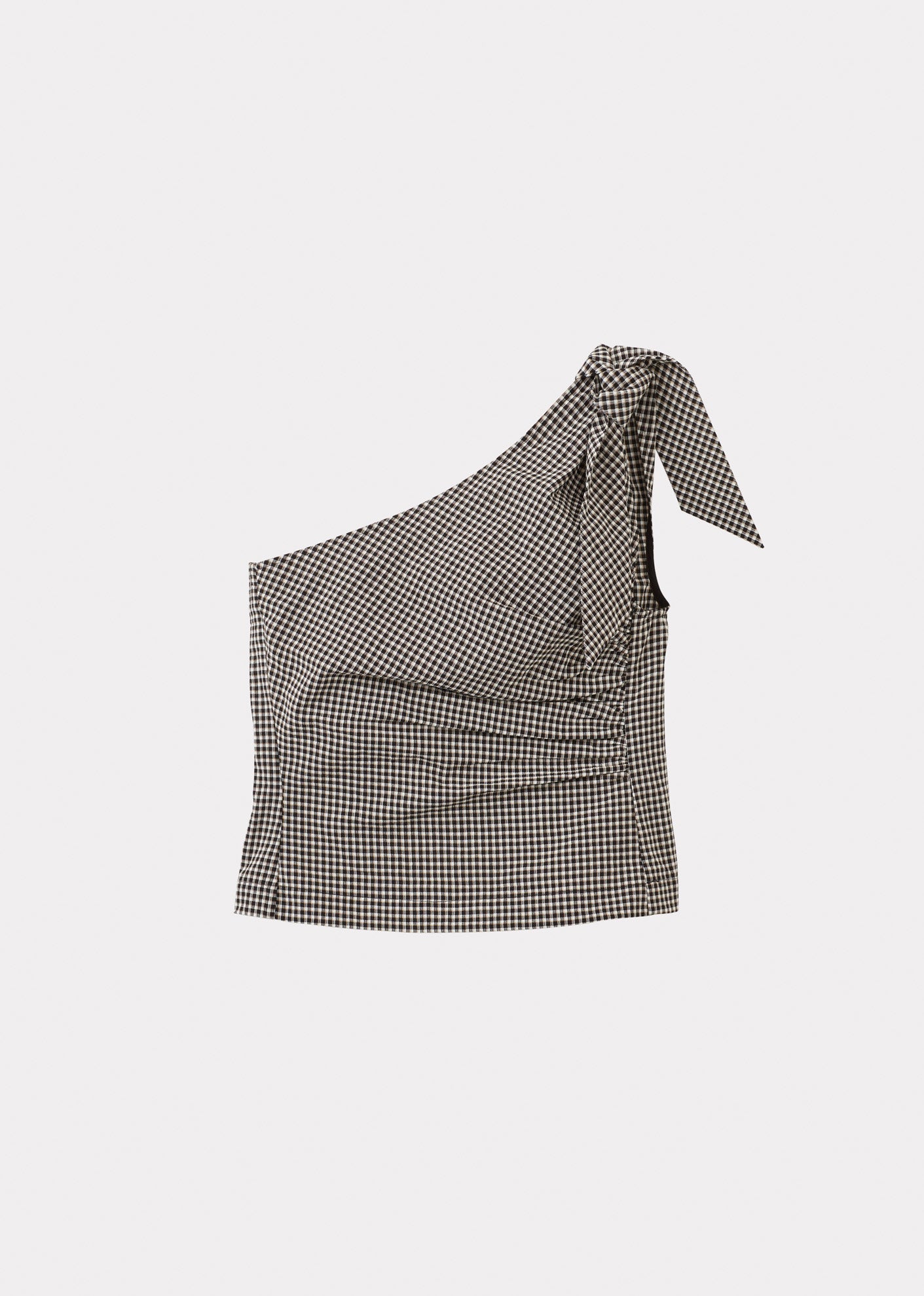 WOMAN ONE SHOULDER TOP - BLACK WHITE CHECK
