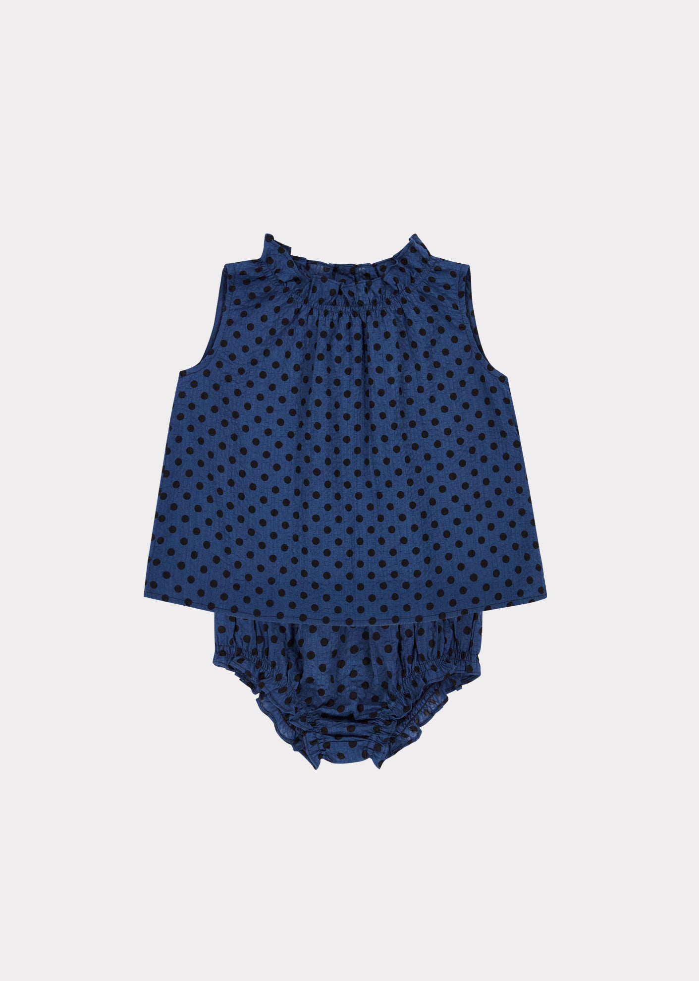 ALBERTA CHILDREN'S MIRACLE WEAVE COTTON TOP AND SHORTS SET - BLACK POLKA DOT