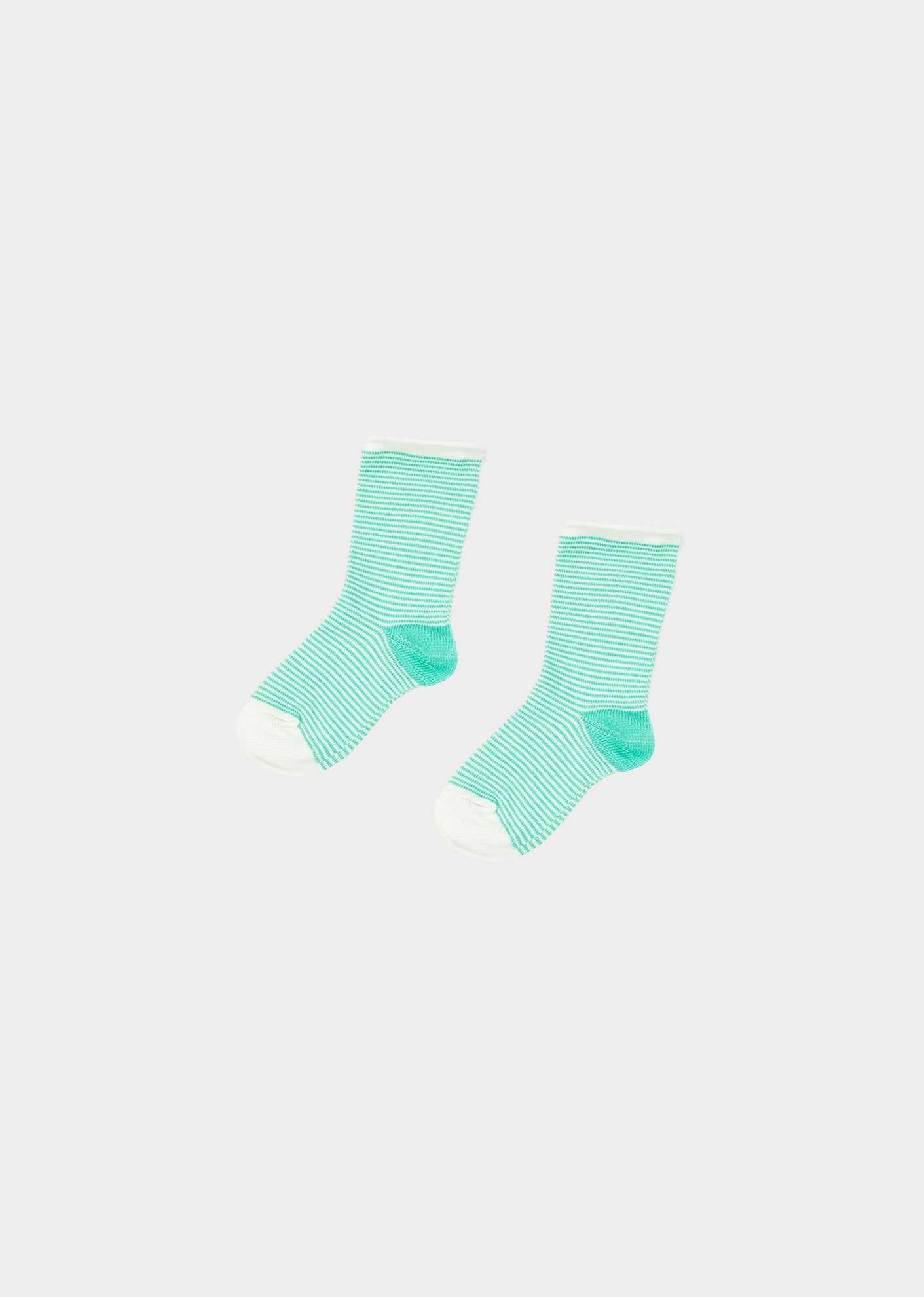 CHILDREN'S RIB COTTON ANKLE SOCKS- MINT / CREAM STRIPE