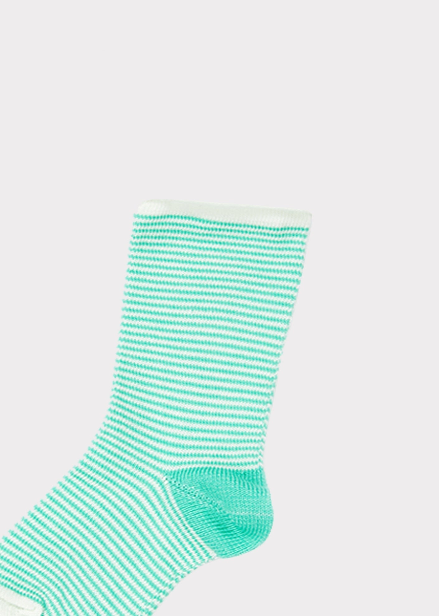 CHILDREN'S RIB COTTON ANKLE SOCKS- MINT / CREAM STRIPE