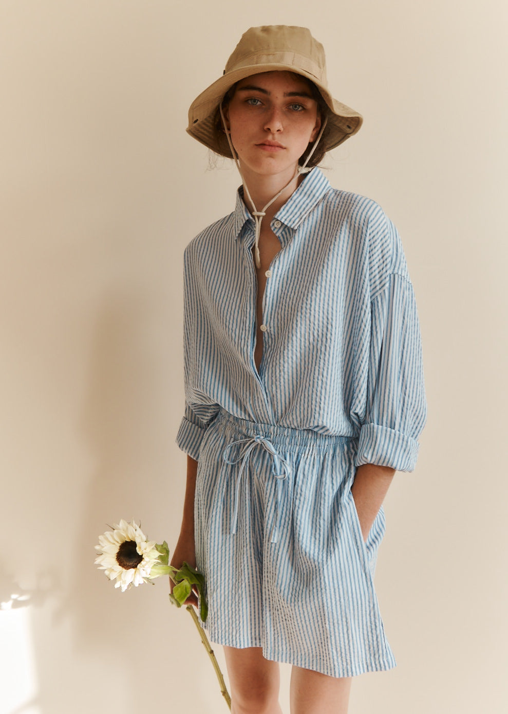 WOMEN'S A-LINE SHIRT - NAVY BLUE STRIPE
