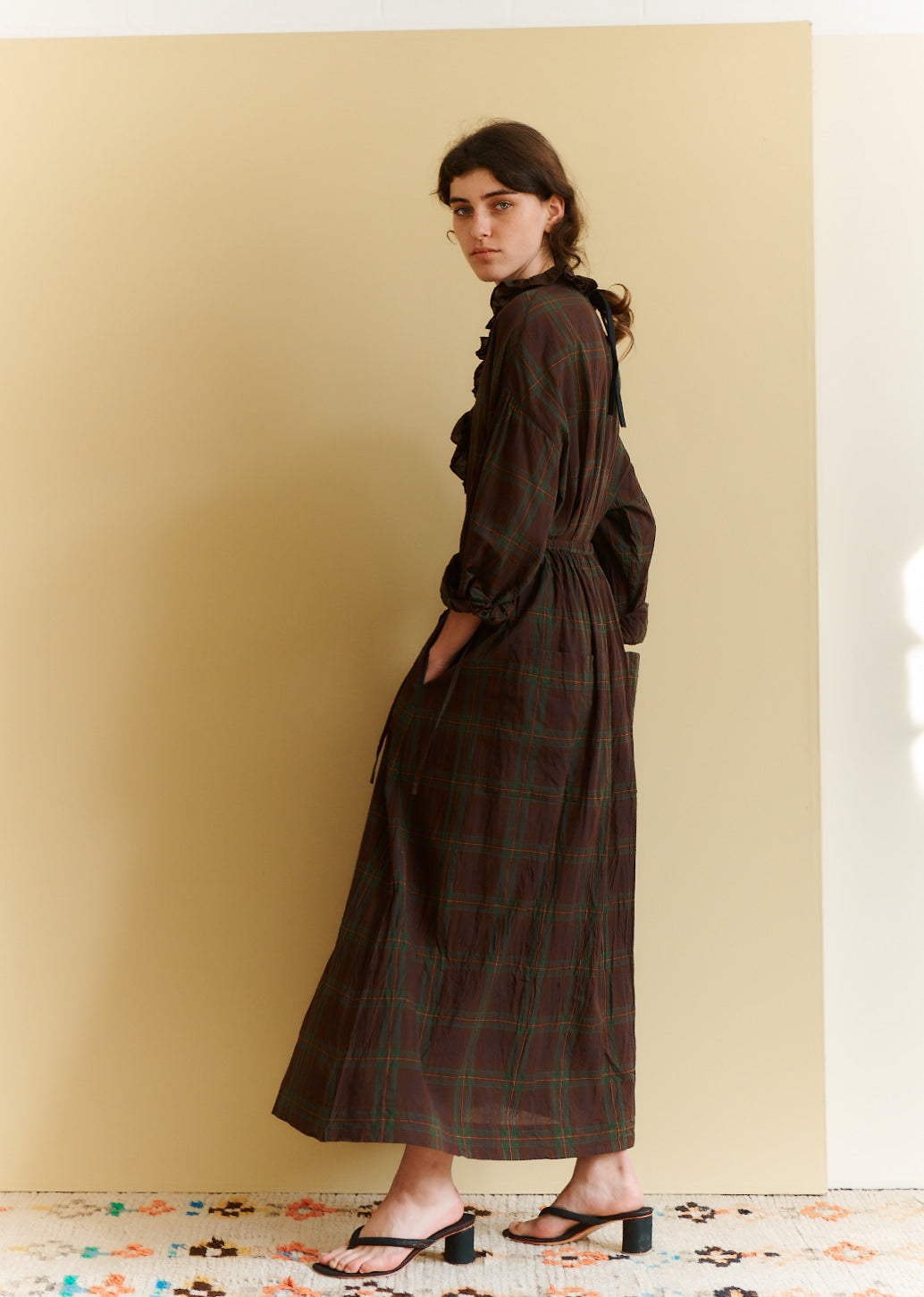 WOMEN'S DRAWSTRING FULL SKIRT - BROWN/GREEN/TARTAN