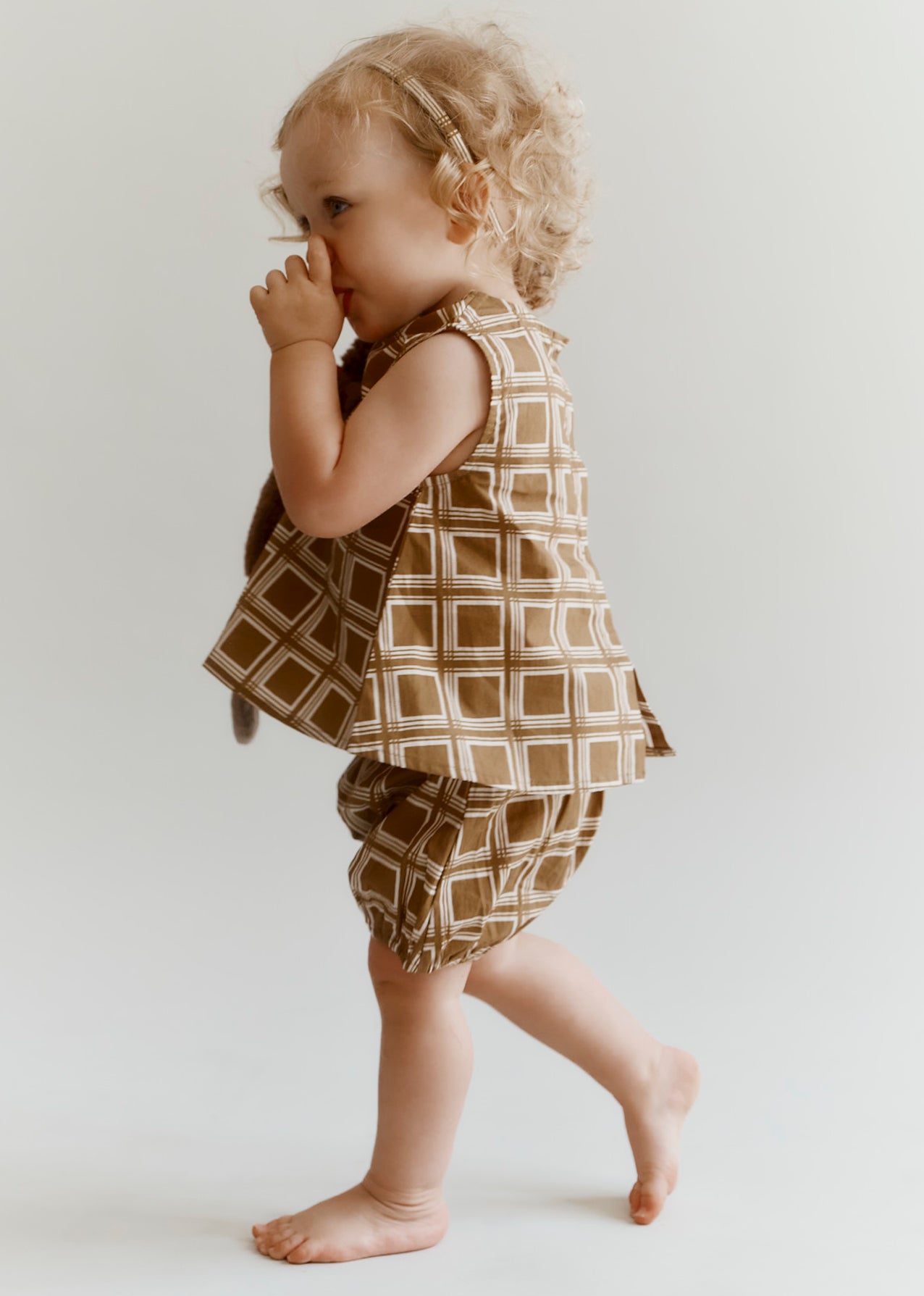 LETTUCE BABY COTTON POPLIN TOP AND SHORTS SET - BROWN GEO PRINT