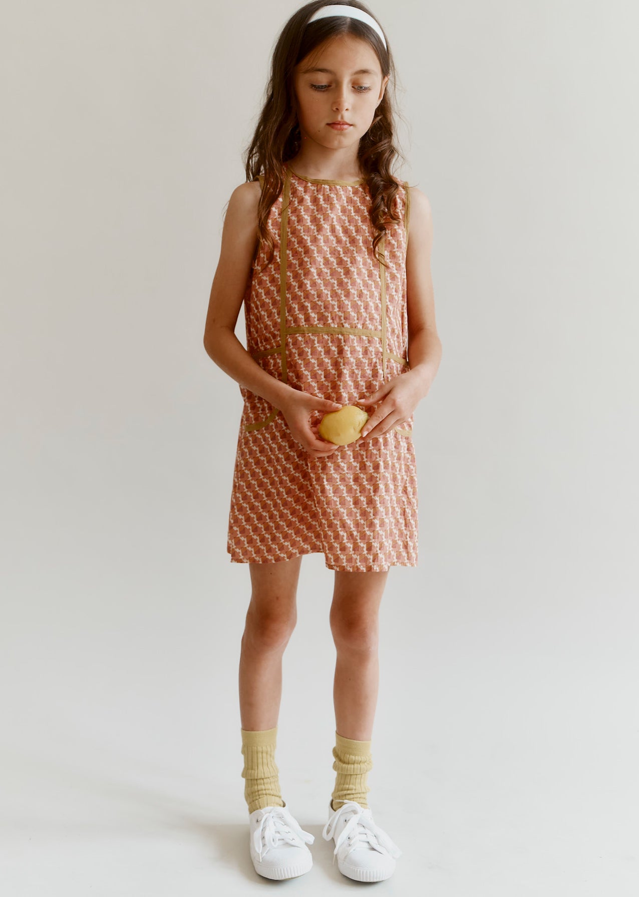 IRIE GIRL'S COTTON POPLIN DRESS - MAUVE GEO PRINT