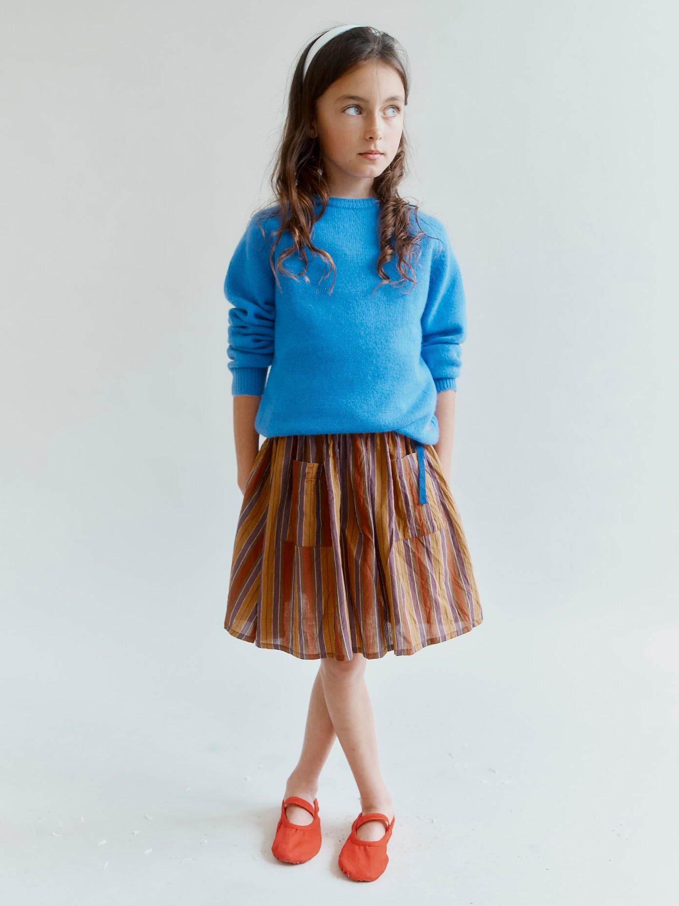 MYLA GIRL'S SKIRT - BROWN MULTI STRIPE