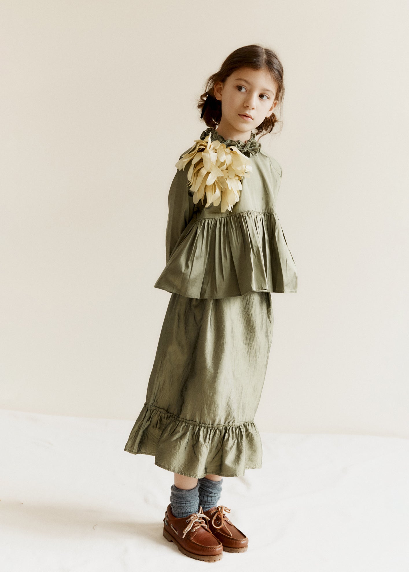 JANINE GIRL'S SILK SKIRT - EMERALD