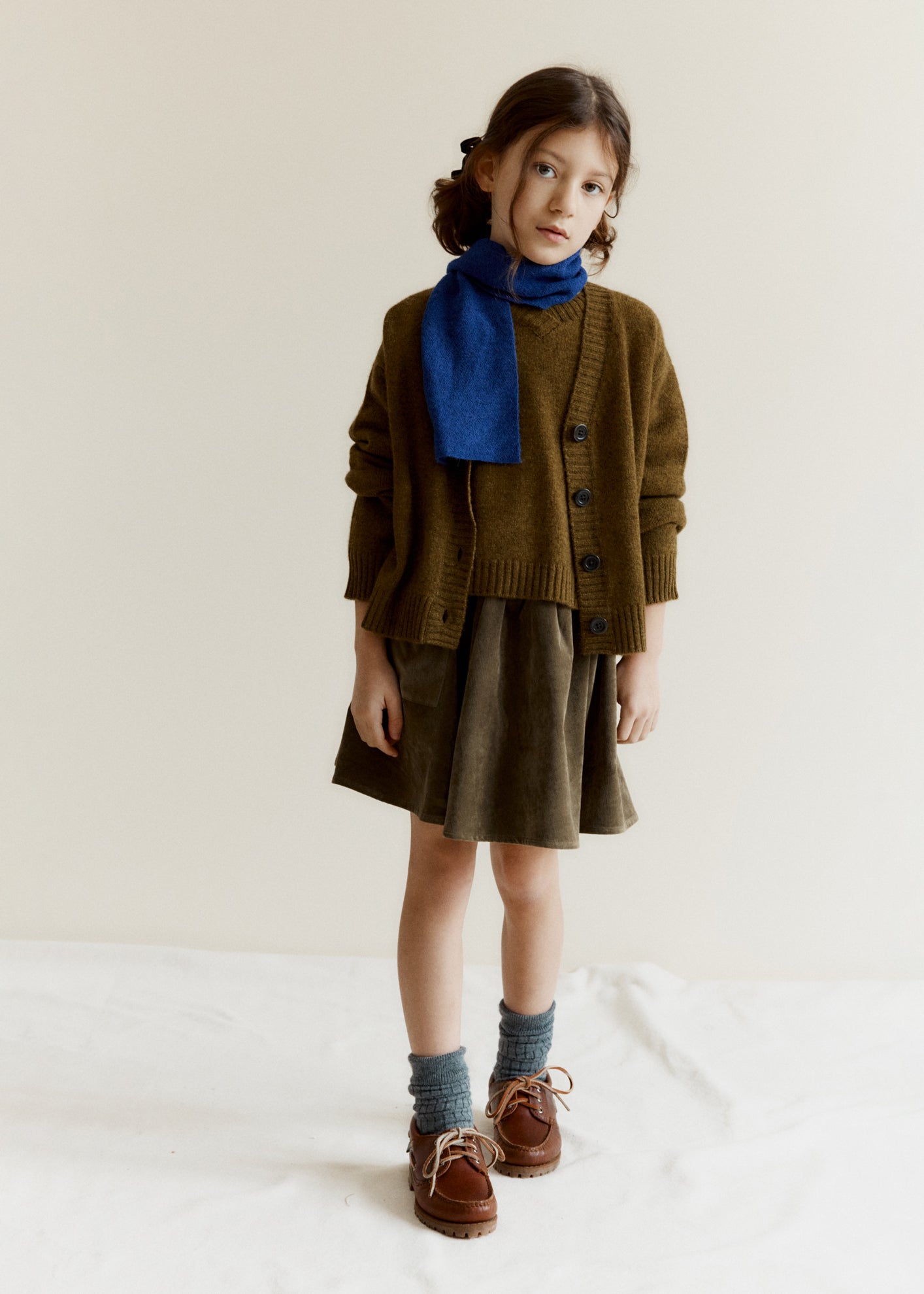 COPPER CHILDREN'S WOOL MIX CARDIGAN - OLIVE
