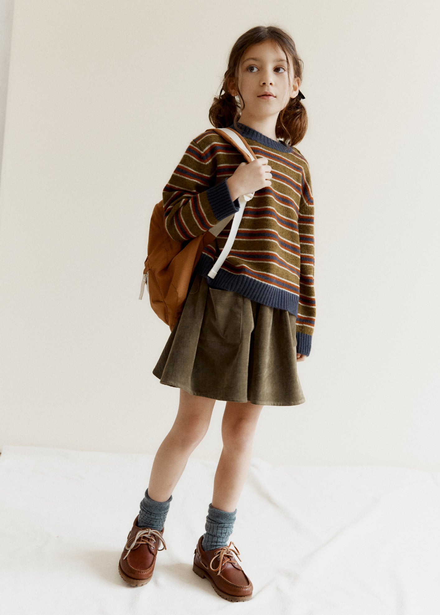 CHESTER CHILDREN'S WOOL MIX JUMPER - KHAKI / RUST / ECRU STRIPE