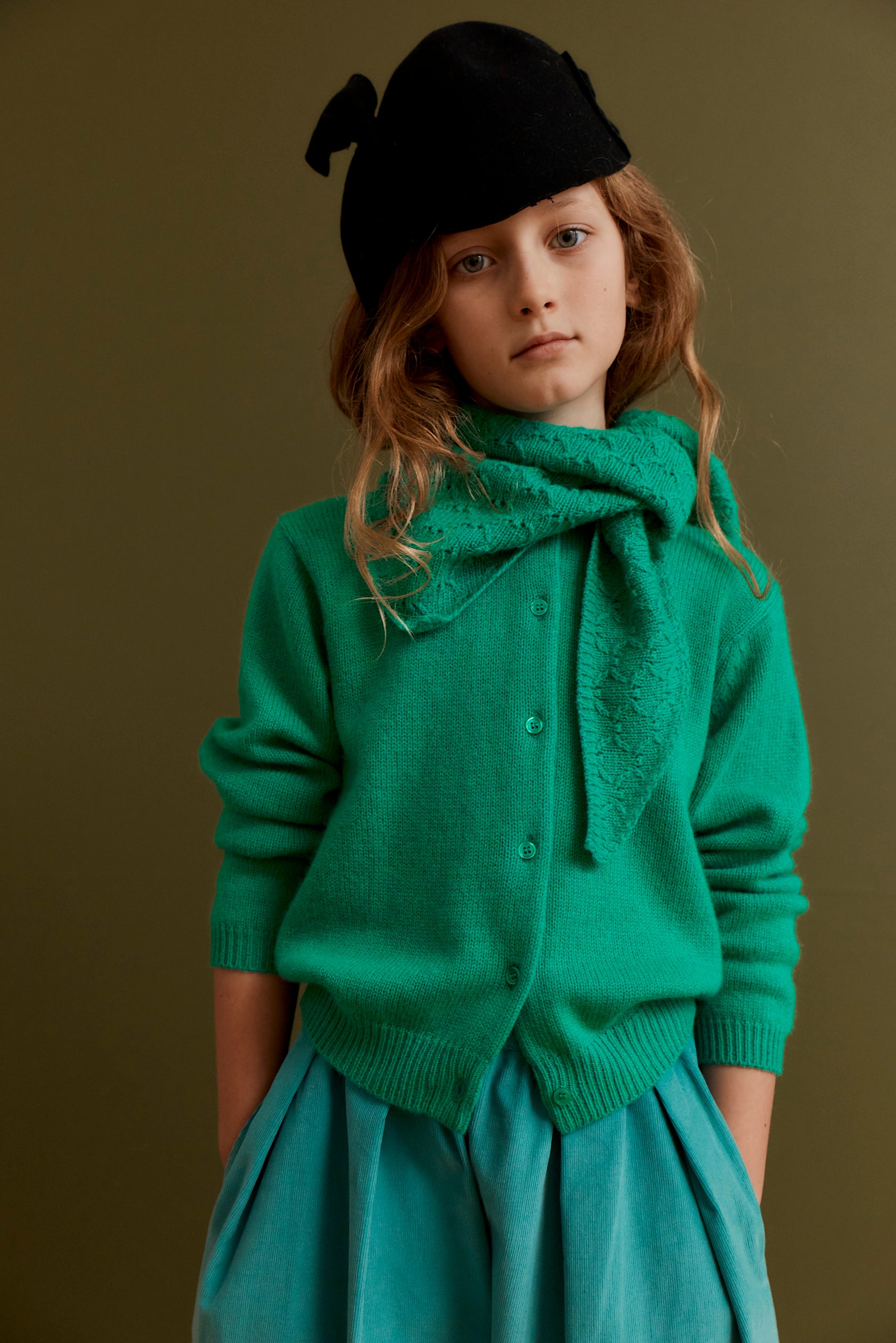LOTTE CHILDREN'S WOOL POINTELLE SCARF - TURQUOISE