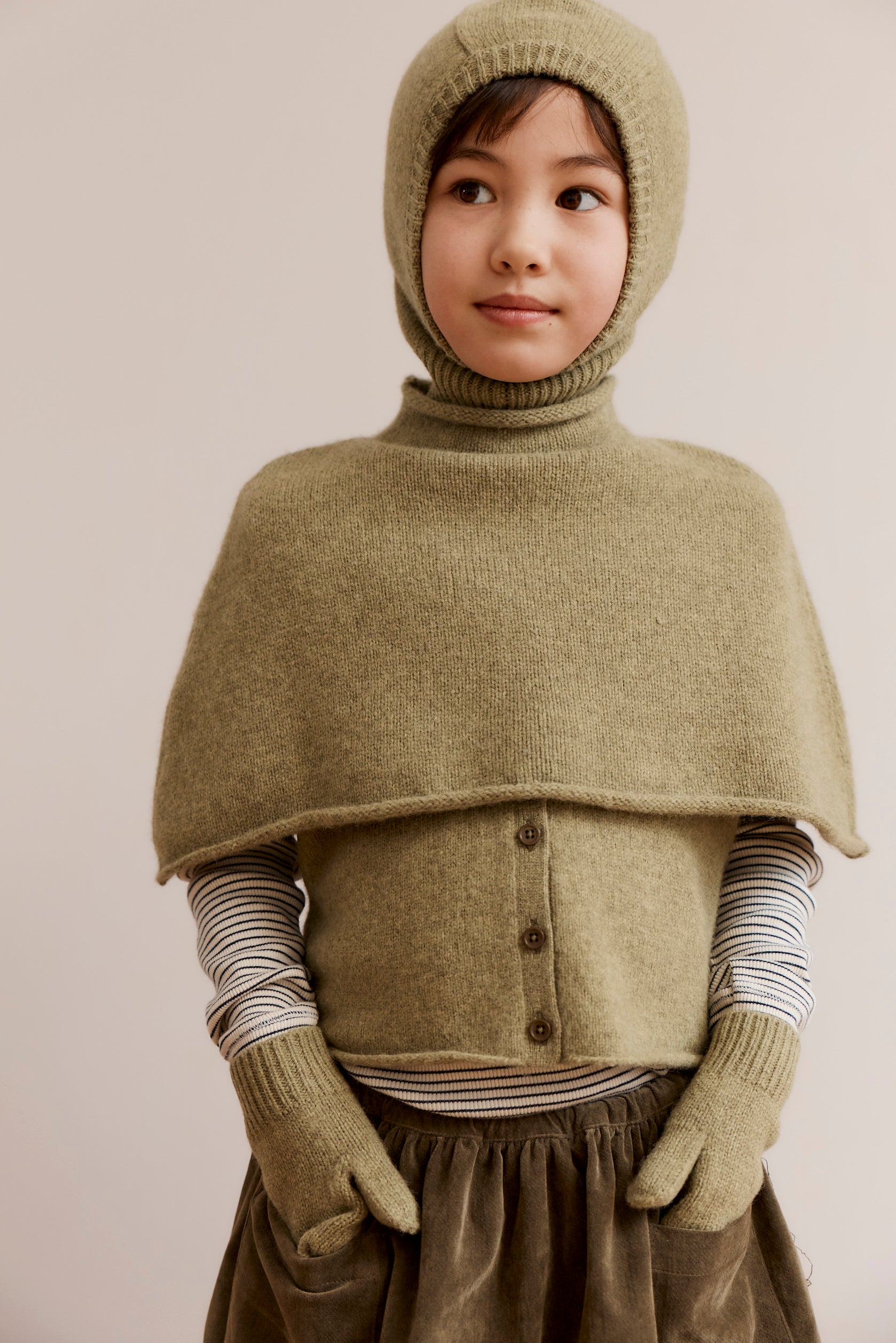 SYLVIE CHILDREN'S WOOL CAPE - OLIVE