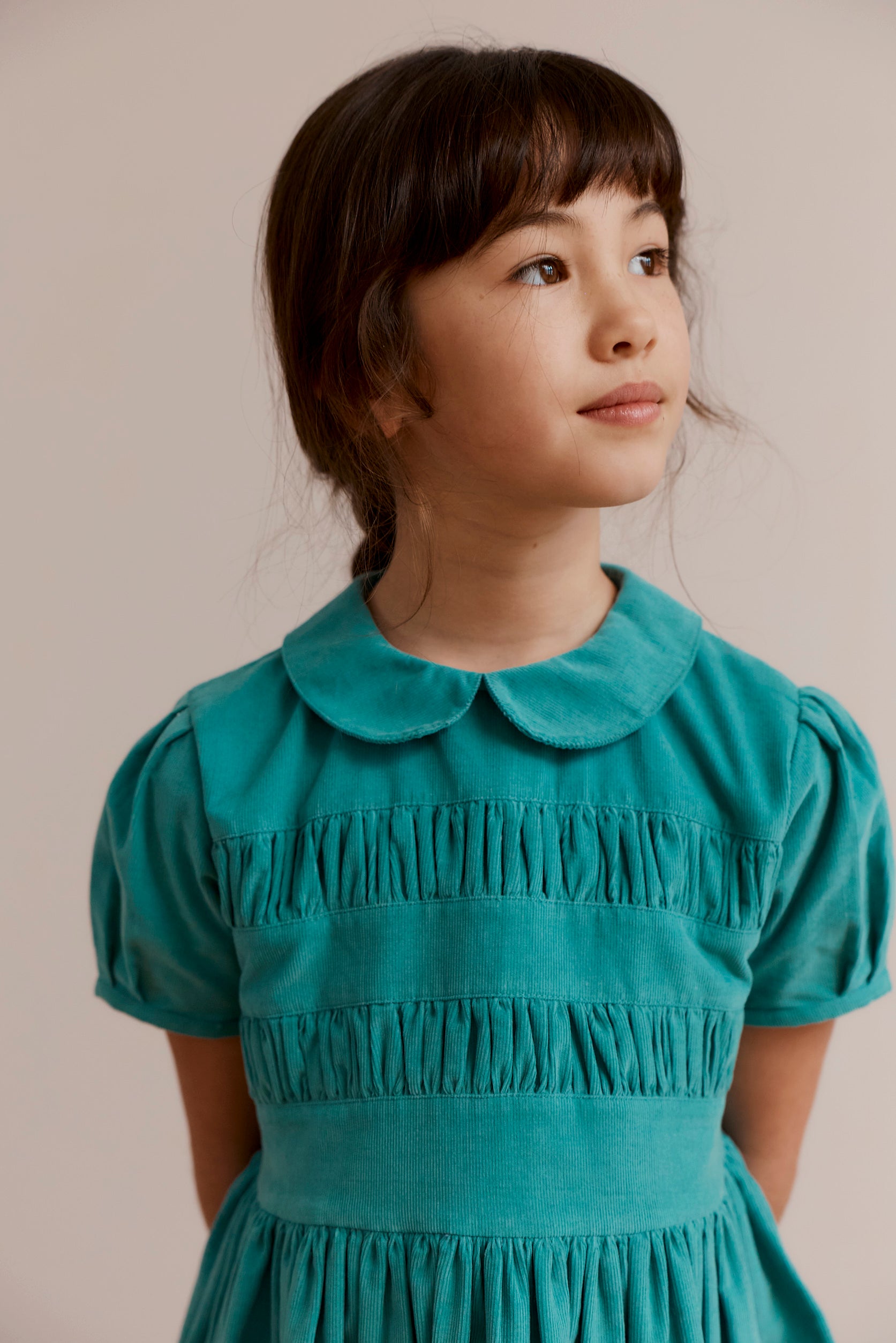 PENELOPE GIRL'S COTTON CORDUROY DRESS - TURQUOISE