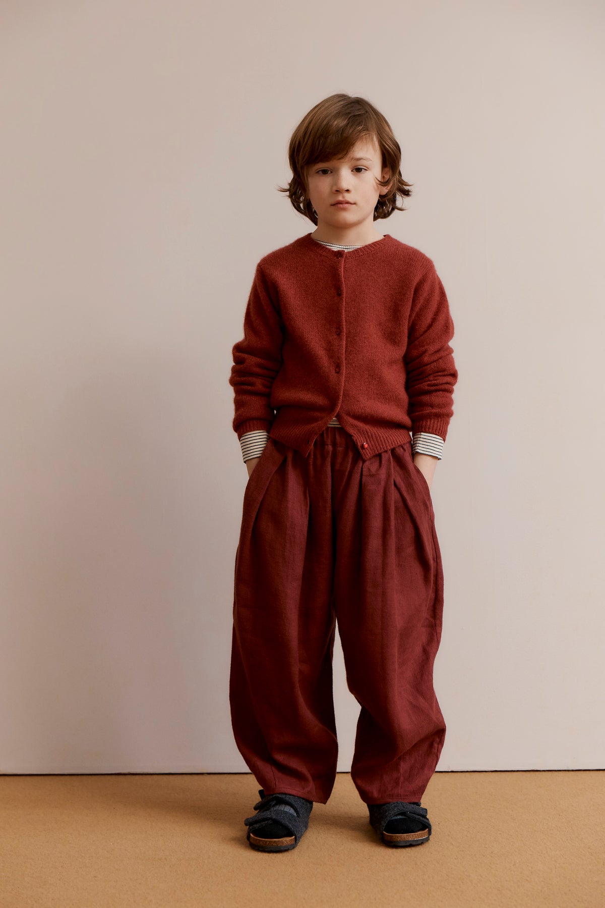 BOBBY CHILDREN'S LINEN TROUSERS - BERRY