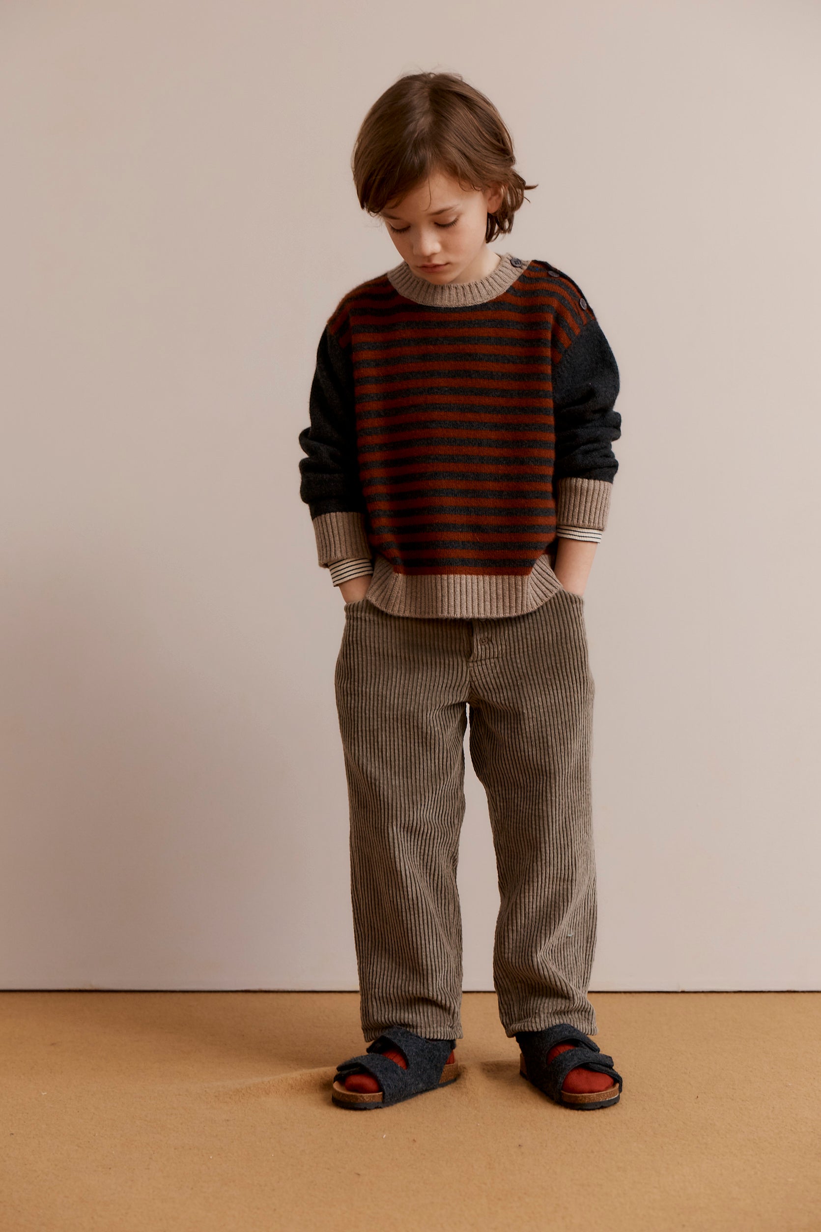 CHESTER CHILDREN'S CASHMERE JUMPER - CHARCOAL & BURGUNDY STRIPE