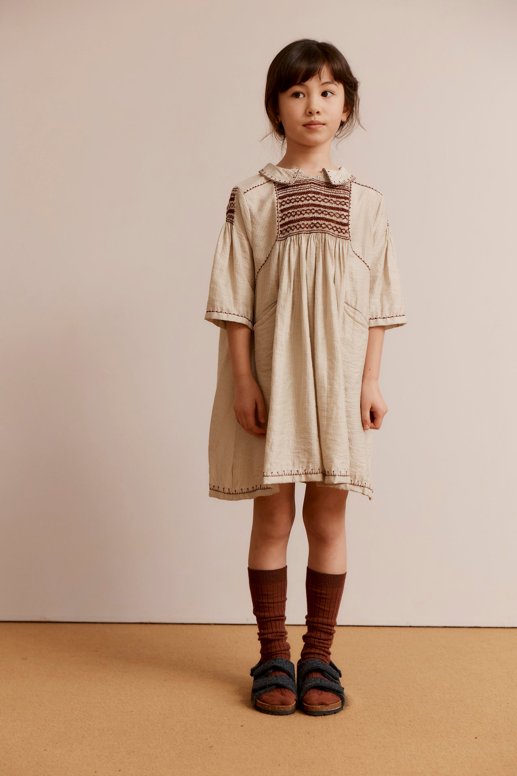 MATILDE GIRL'S DRESS - TAUPE STRIPE