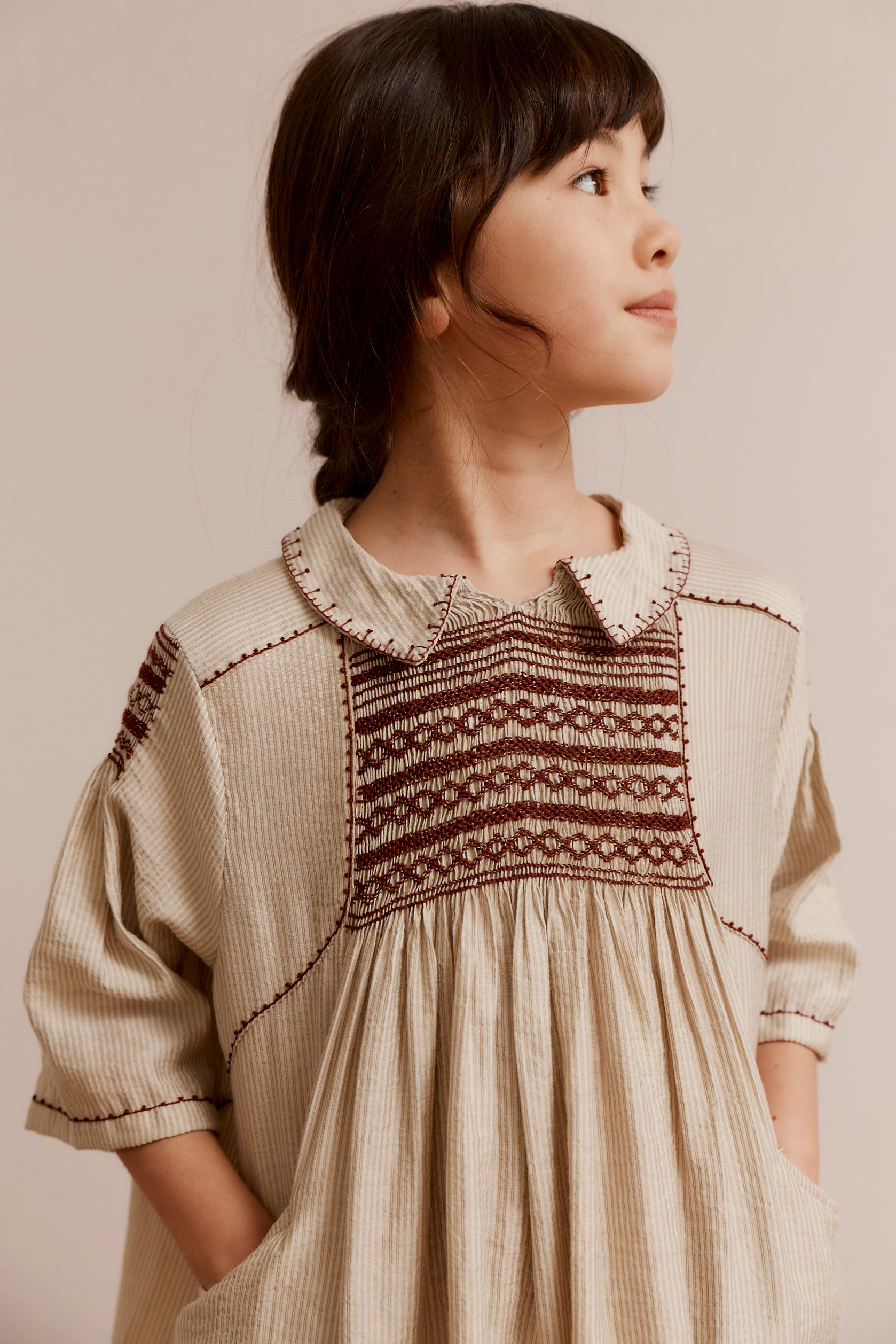 MATILDE GIRL'S DRESS - TAUPE STRIPE