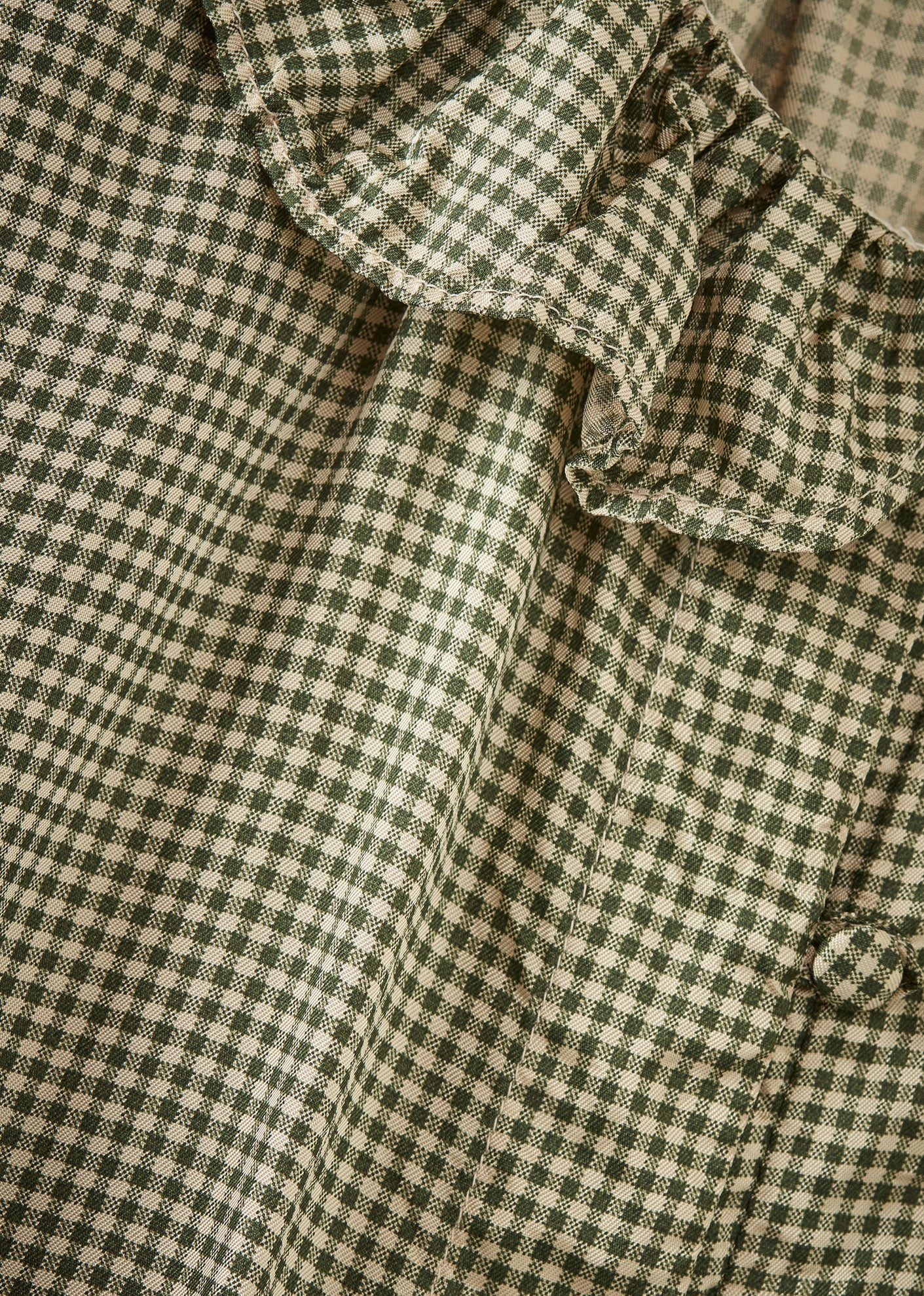 WOMEN'S FRILL COLLAR SHIRT - GREEN GINGHAM MICRO-CHECK