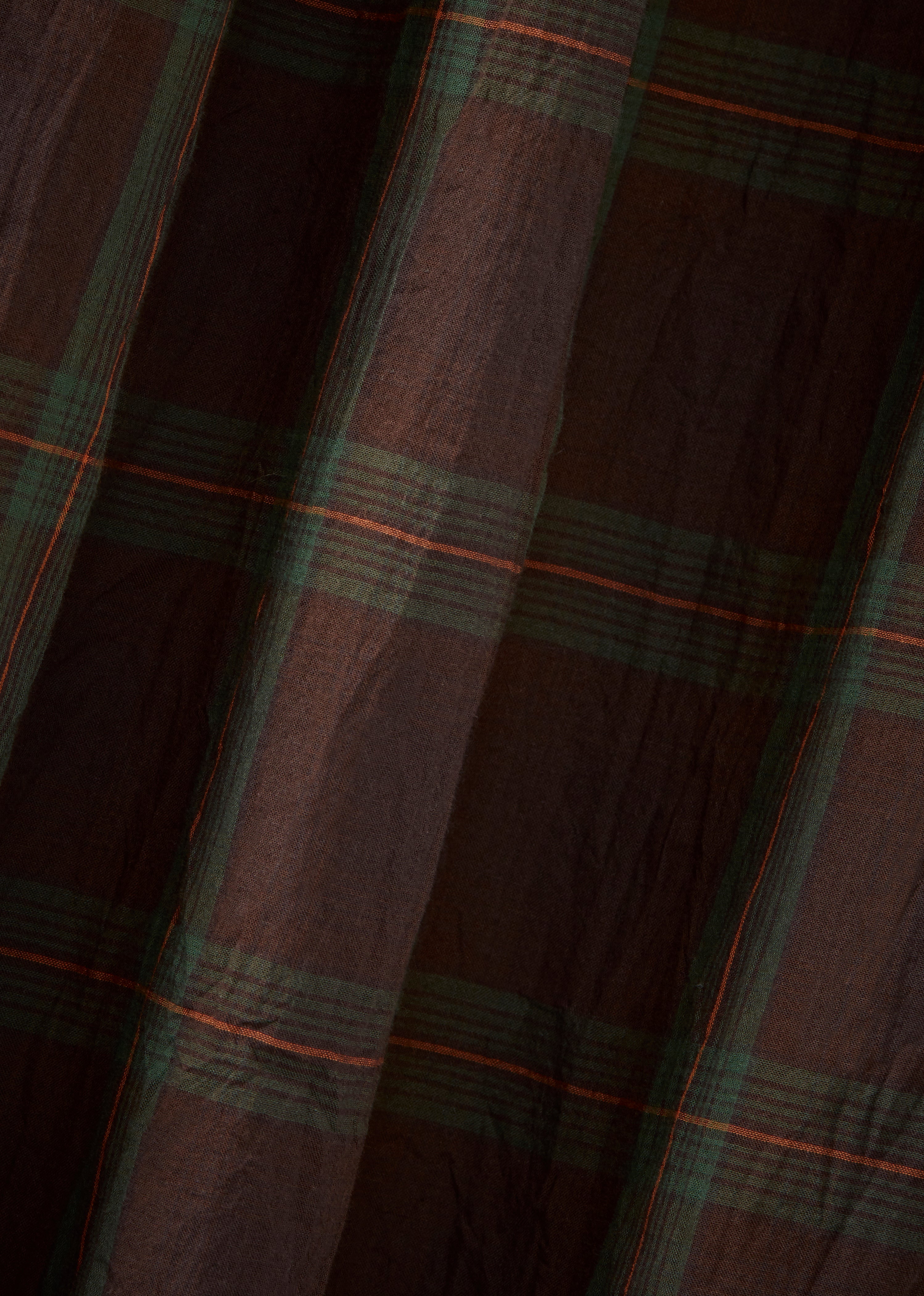 WOMEN'S DRAWSTRING FULL SKIRT - BROWN/GREEN/TARTAN