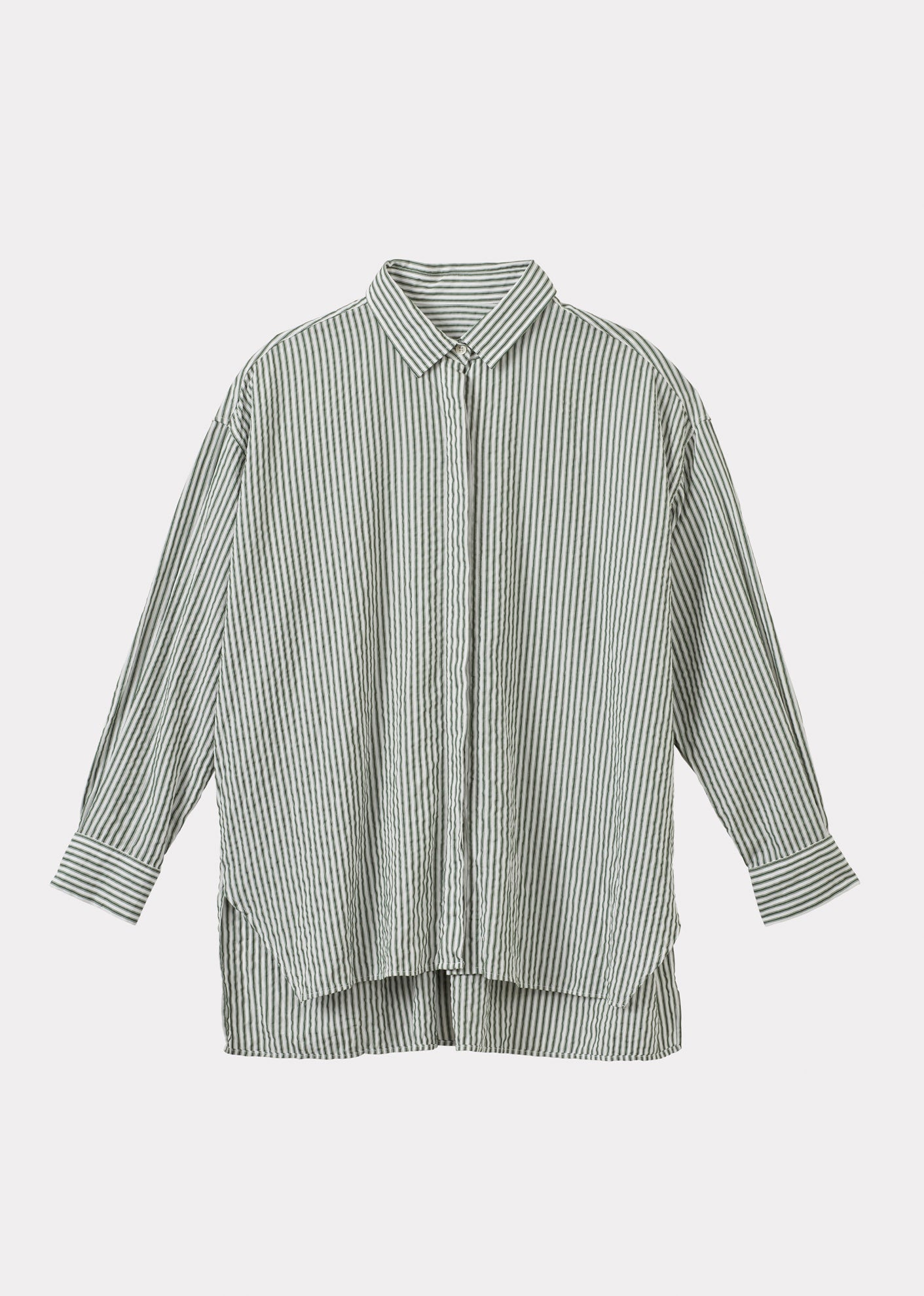 WOMEN'S A-LINE SHIRT - GREEN STRIPE
