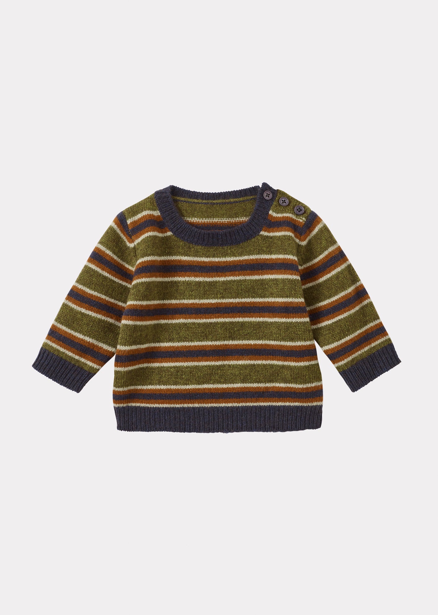CHESTER BABY WOOL MIX JUMPER - KHAKI / RUST / ECRU STRIPE