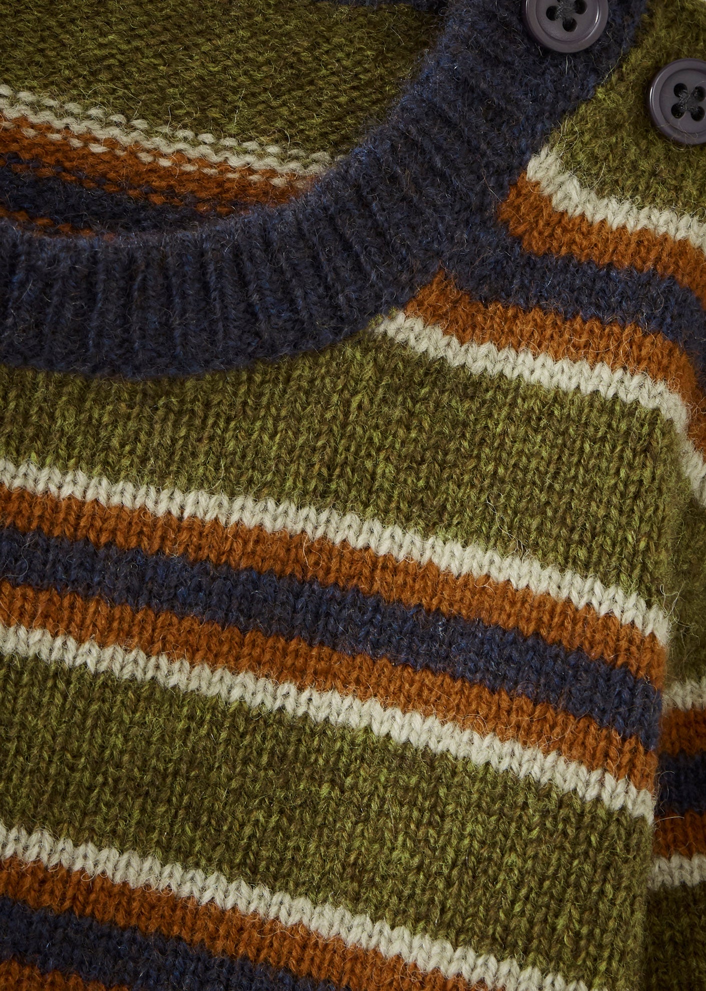 CHESTER BABY WOOL MIX JUMPER - KHAKI / RUST / ECRU STRIPE