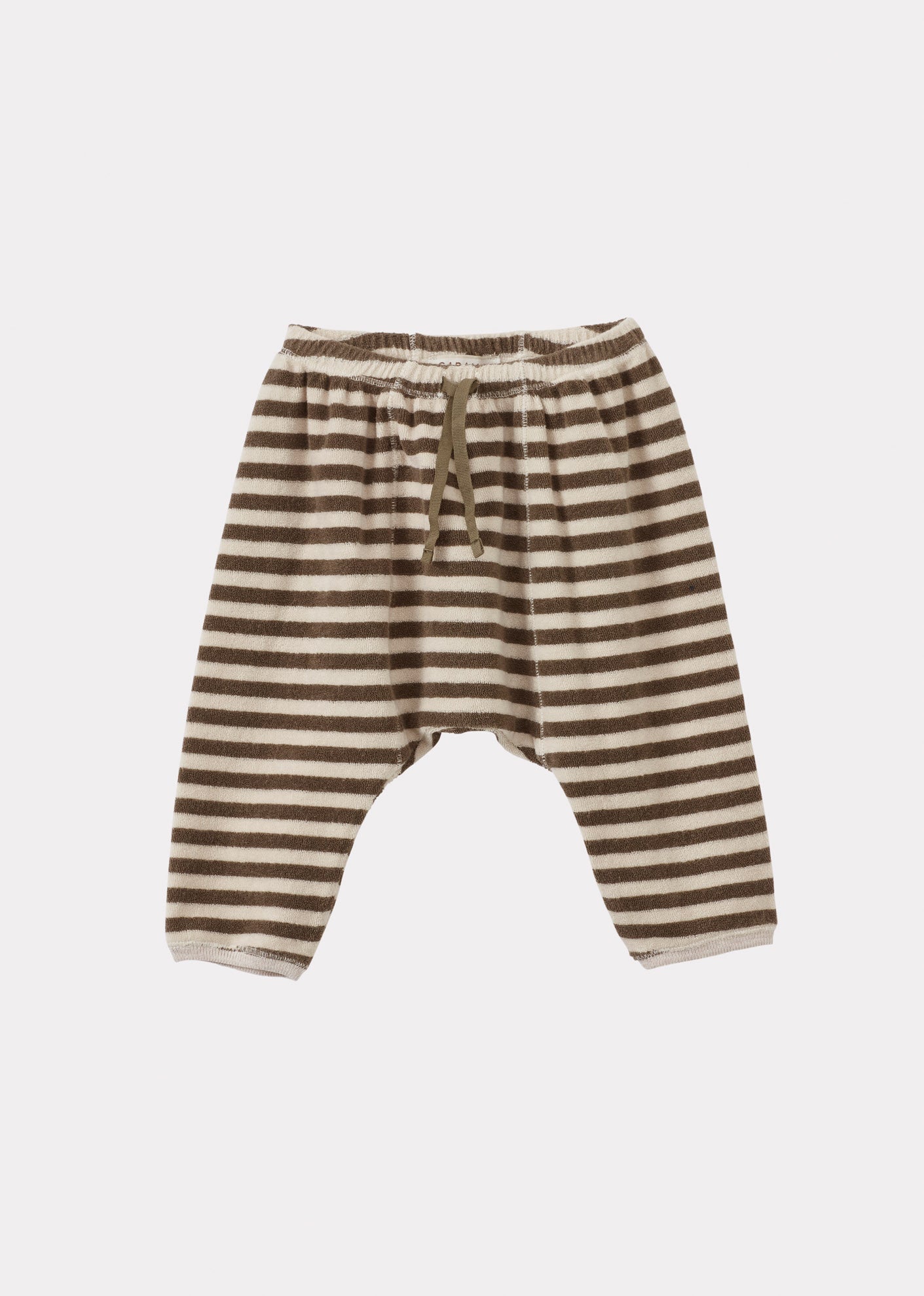 BARNES BABY T-SHIRT AND TROUSERS TOWELLING SET - KHAKI AND ECRU STRIPE