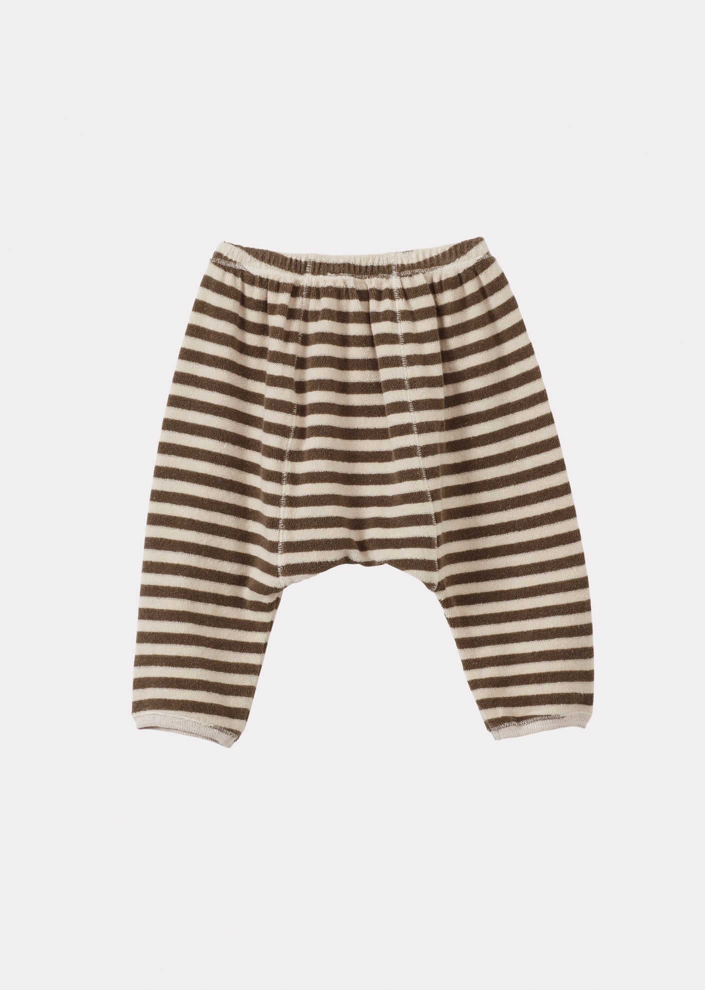 BARNES BABY T-SHIRT AND TROUSERS TOWELLING SET - KHAKI AND ECRU STRIPE