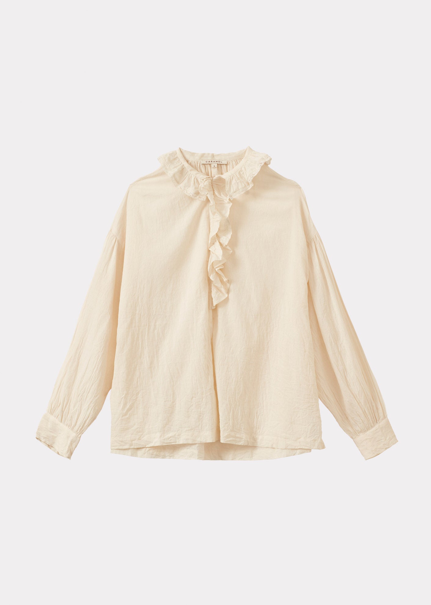 WOMEN'S FRILL COLLAR COTTON BLOUSE - WHITE VOILE