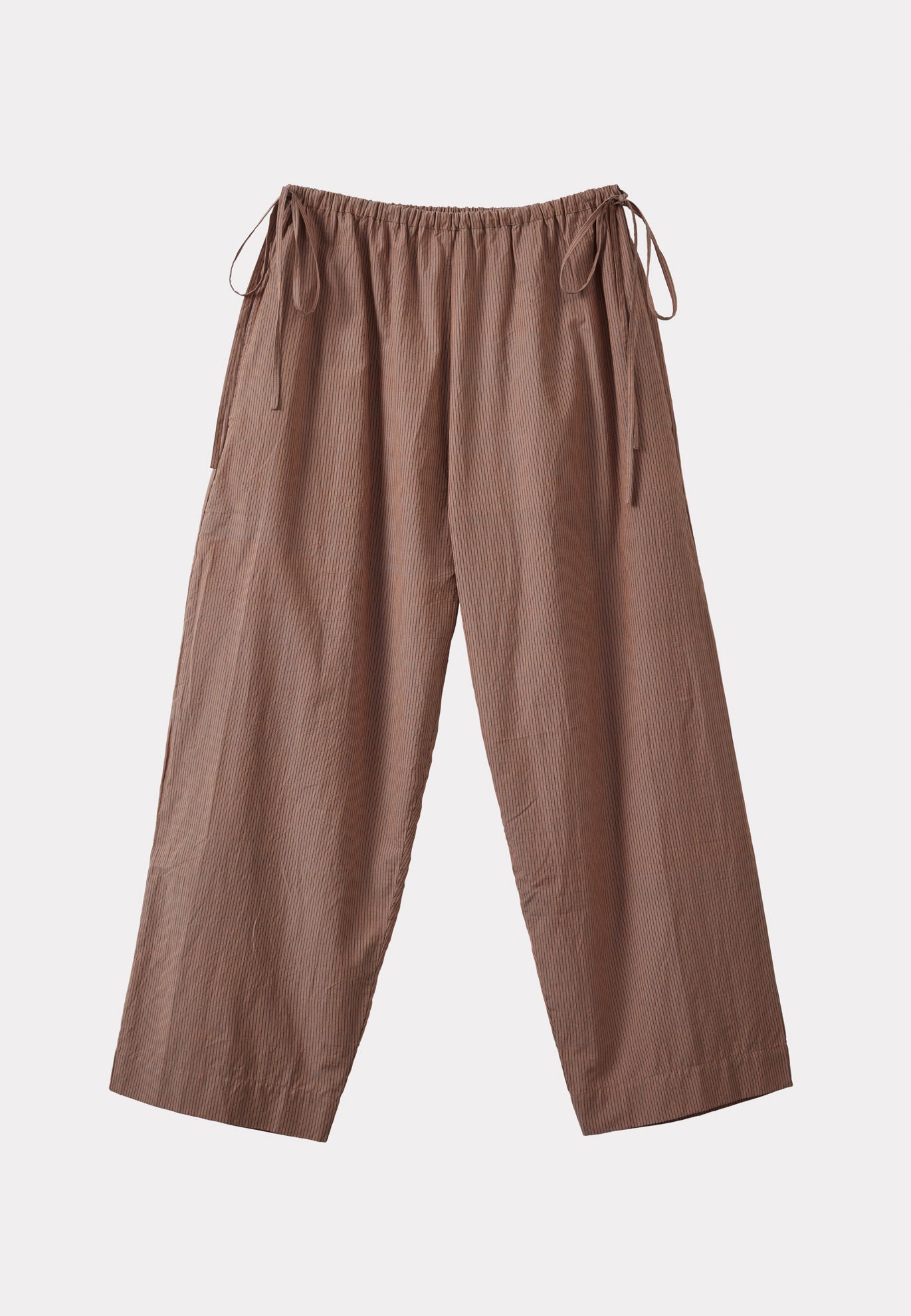 WOMEN'S TIE-DETAIL TROUSERS - BROWN / BLACK STRIPES