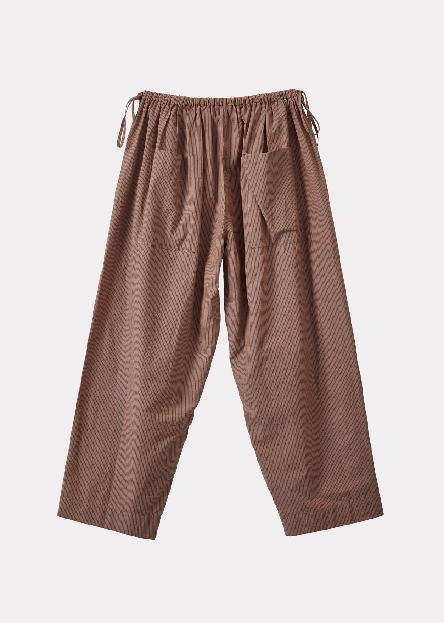 WOMEN'S TIE-DETAIL TROUSERS - BROWN / BLACK STRIPES