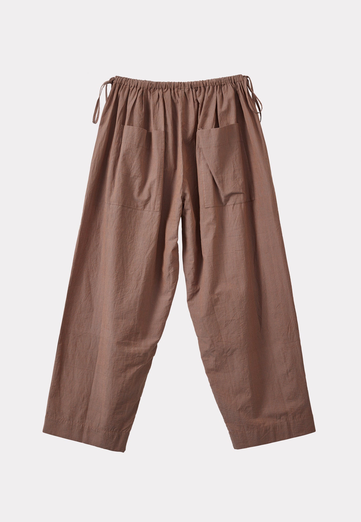 WOMEN'S TIE-DETAIL TROUSERS - BROWN / BLACK STRIPES