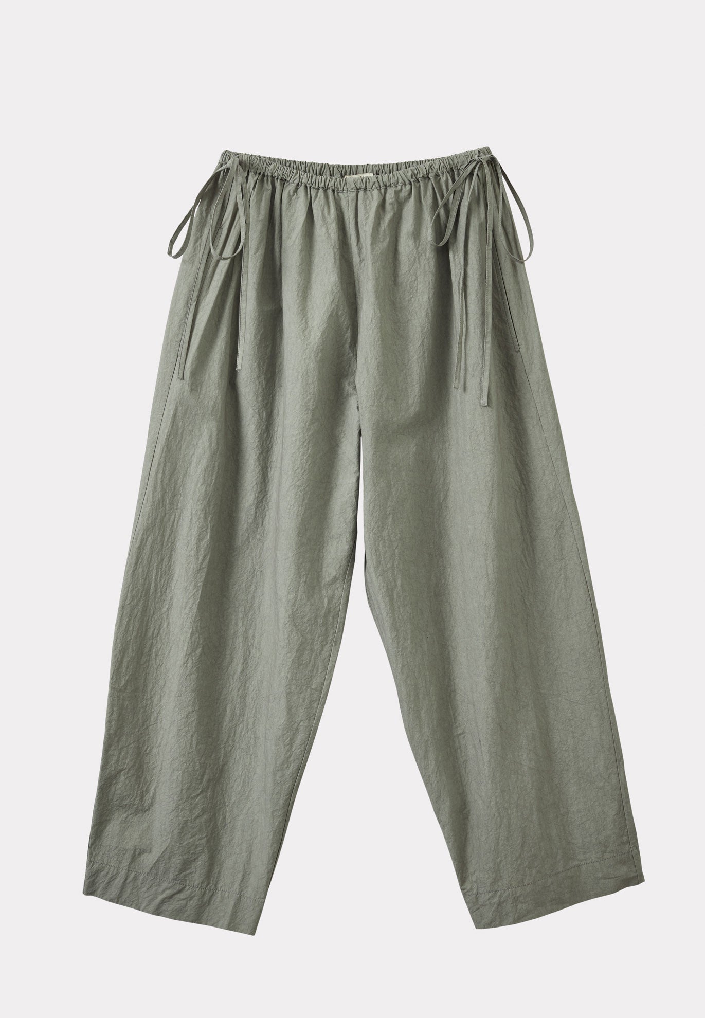 WOMEN'S TIE-DETAIL TROUSERS - GREY / GREEN