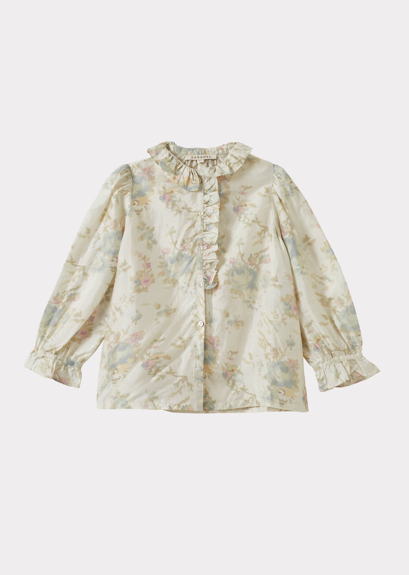 CAULIFLOWER GIRL'S SILK BLOUSE - BLUE ROSE PRINT
