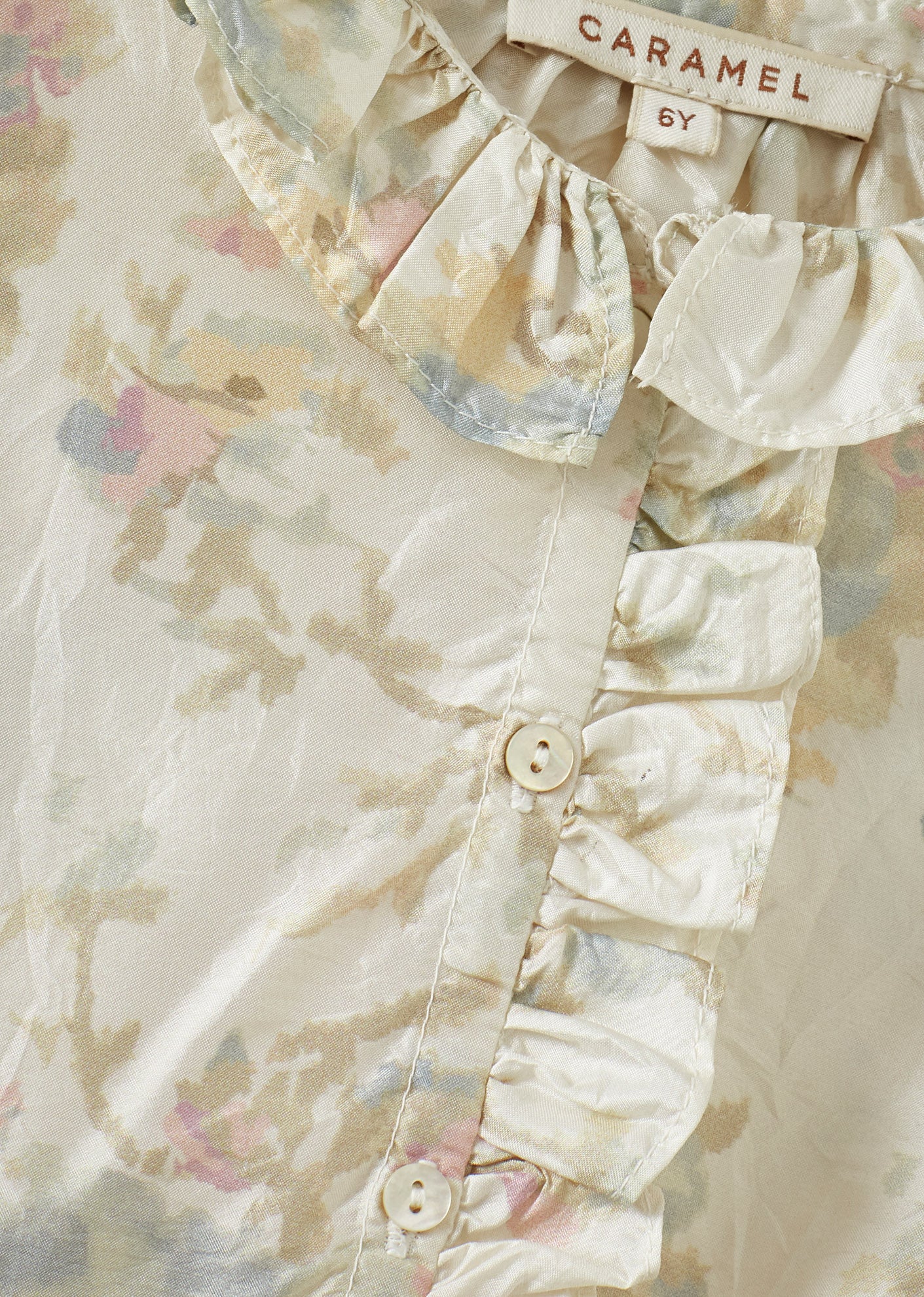 CAULIFLOWER GIRL'S SILK BLOUSE - BLUE ROSE PRINT