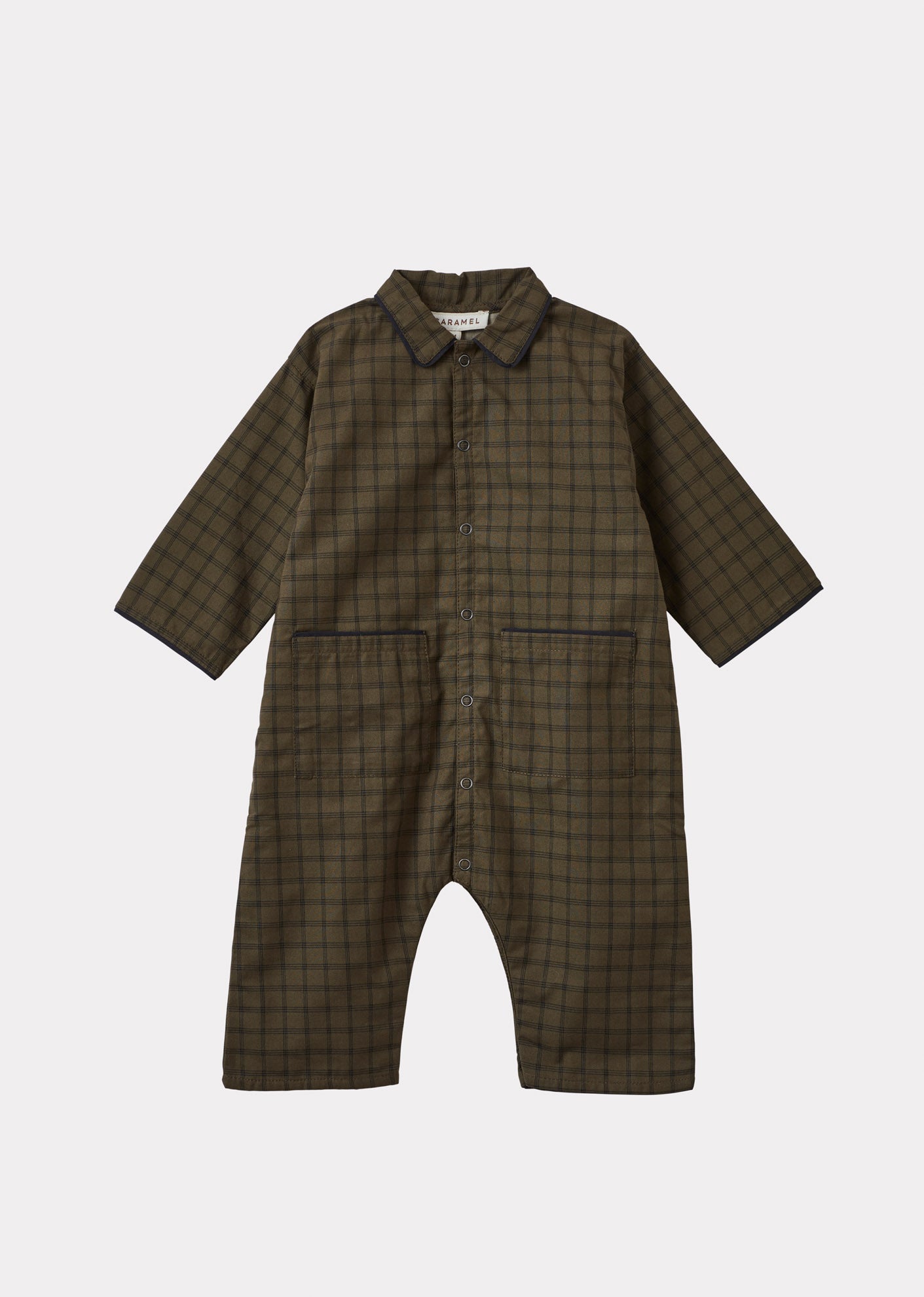 COSMOS BABY COTTON ROMPER - KHAKI CHECK