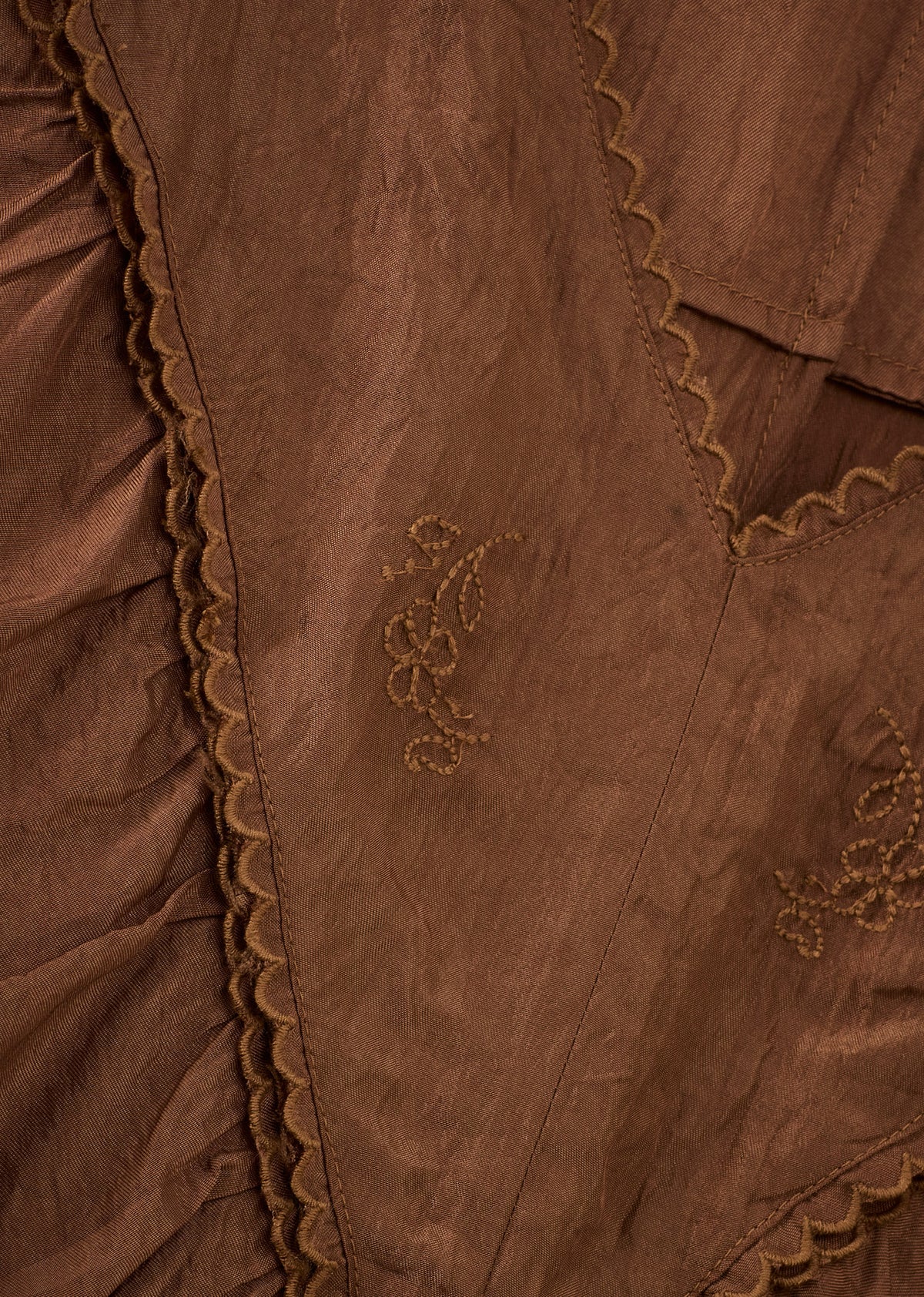 WOMEN'S EMBROIDERED PANELLED DRESS - TOFFEE