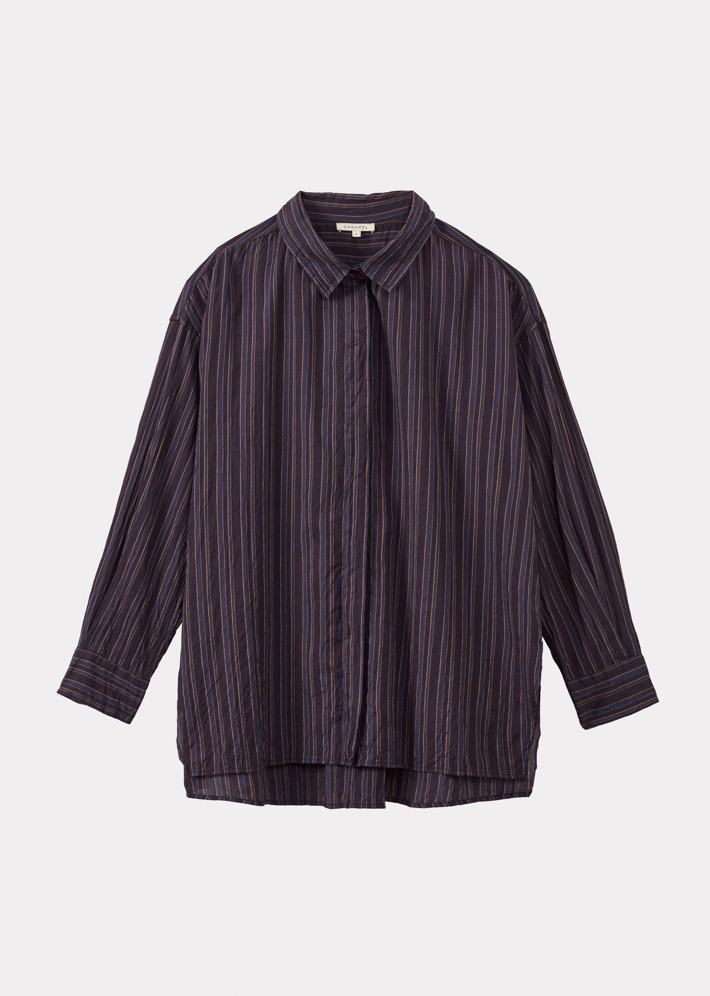 WOMEN'S A-LINE COTTON SHIRT - AUBERGINE STRIPE