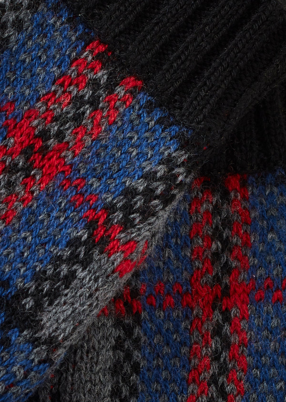 APO CHILDREN'S MERINO WOOL MITTENS - GREY BLUE & RED CHECK