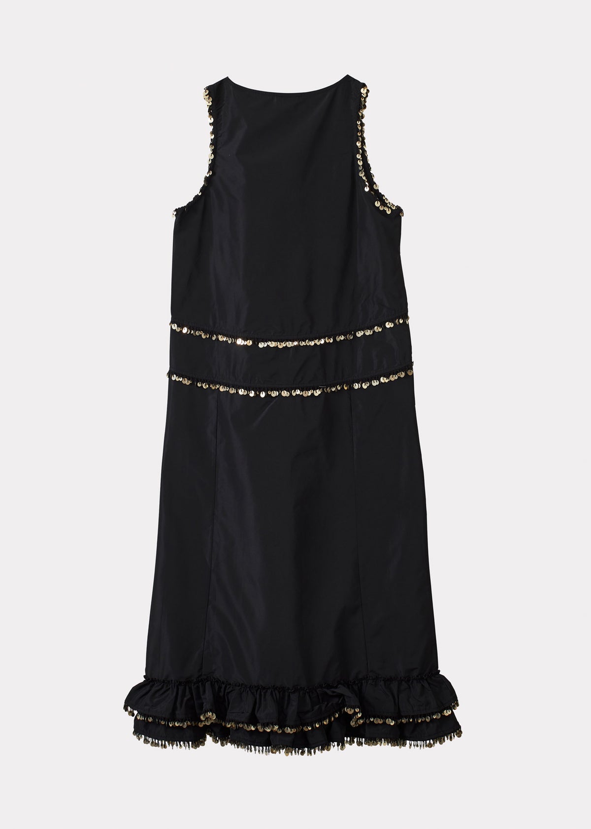 WOMEN'S V-NECK FRILL DRESS SILK TAFFETA - BLACK