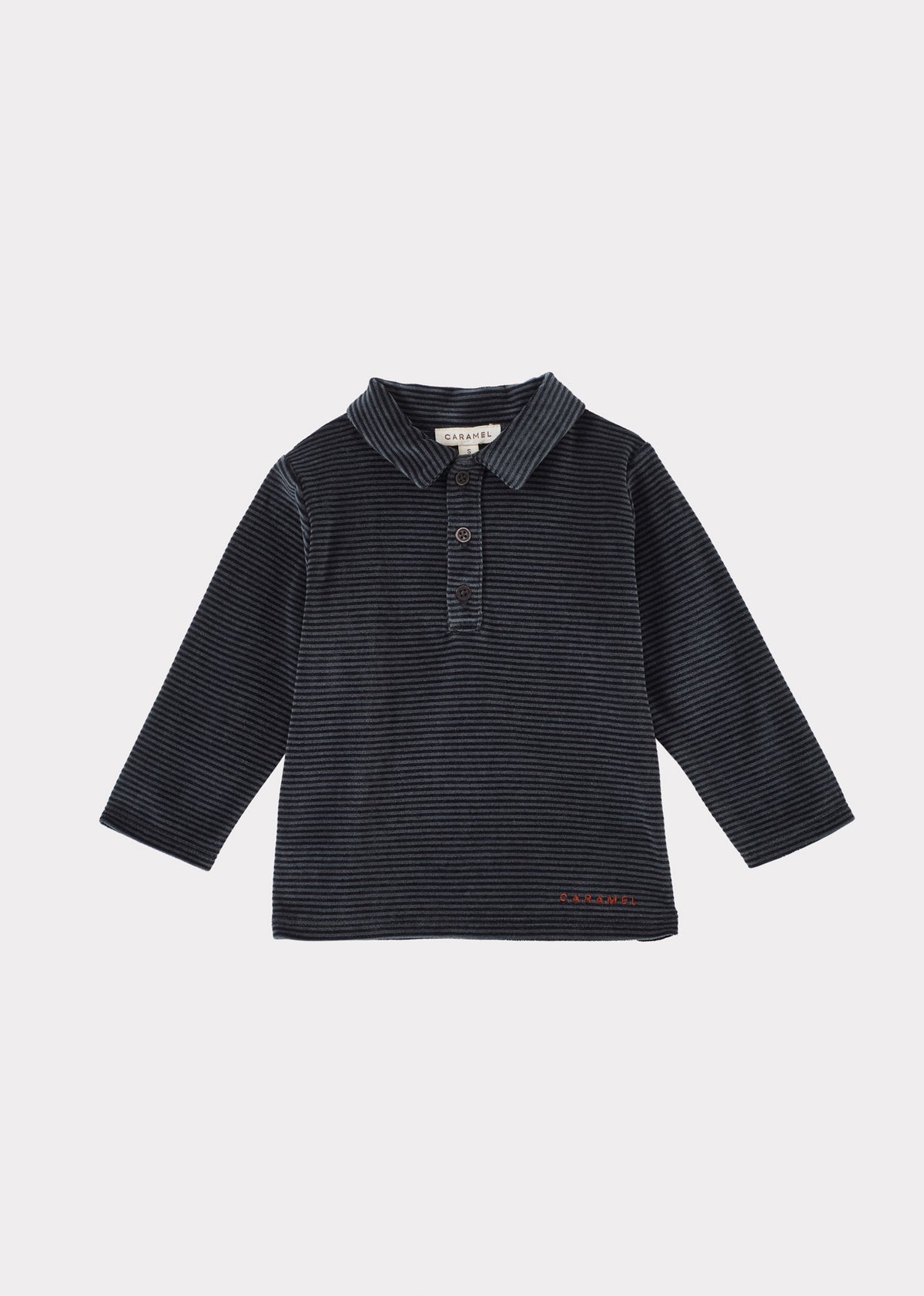 TOBIAS BABY VELOUR LONG SLEEVE TOP - BLUE & BLACK STRIPE