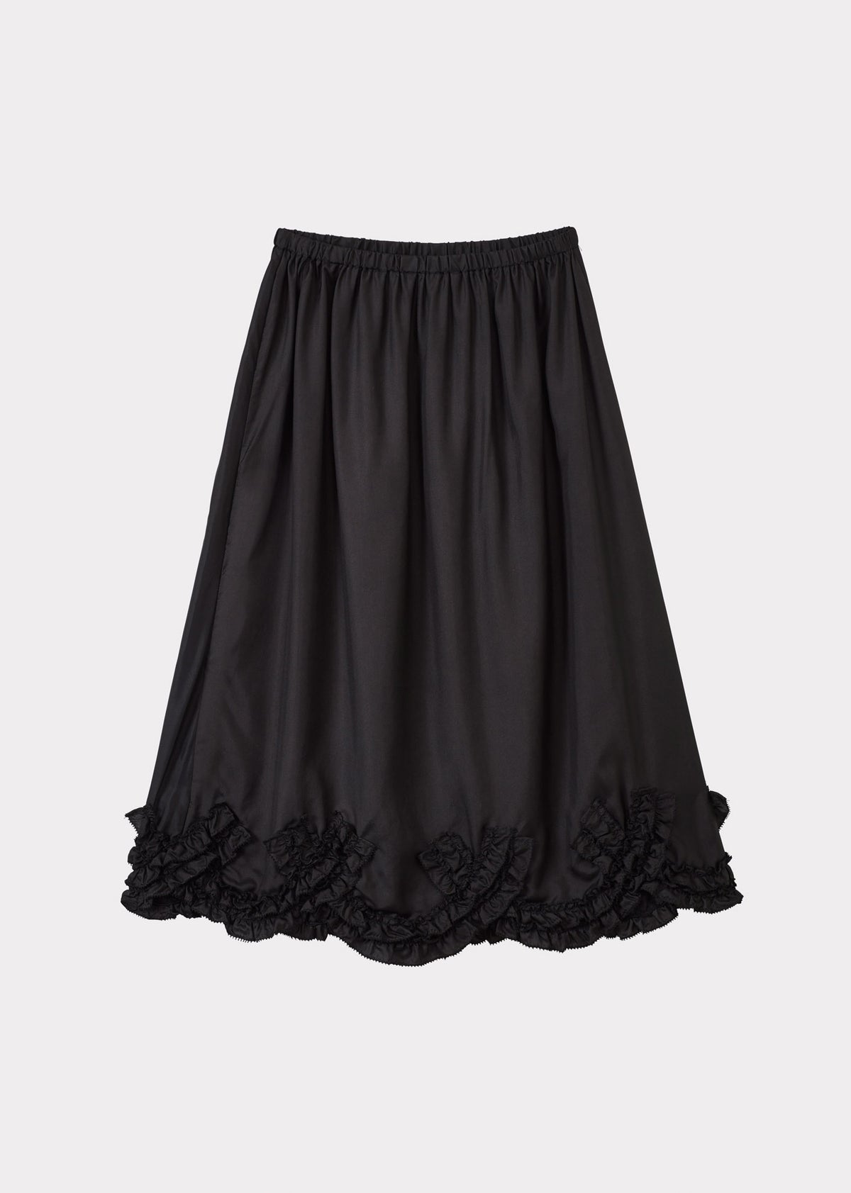 WOMEN'S SCALLOPED MIDI SKIRT - BLACK