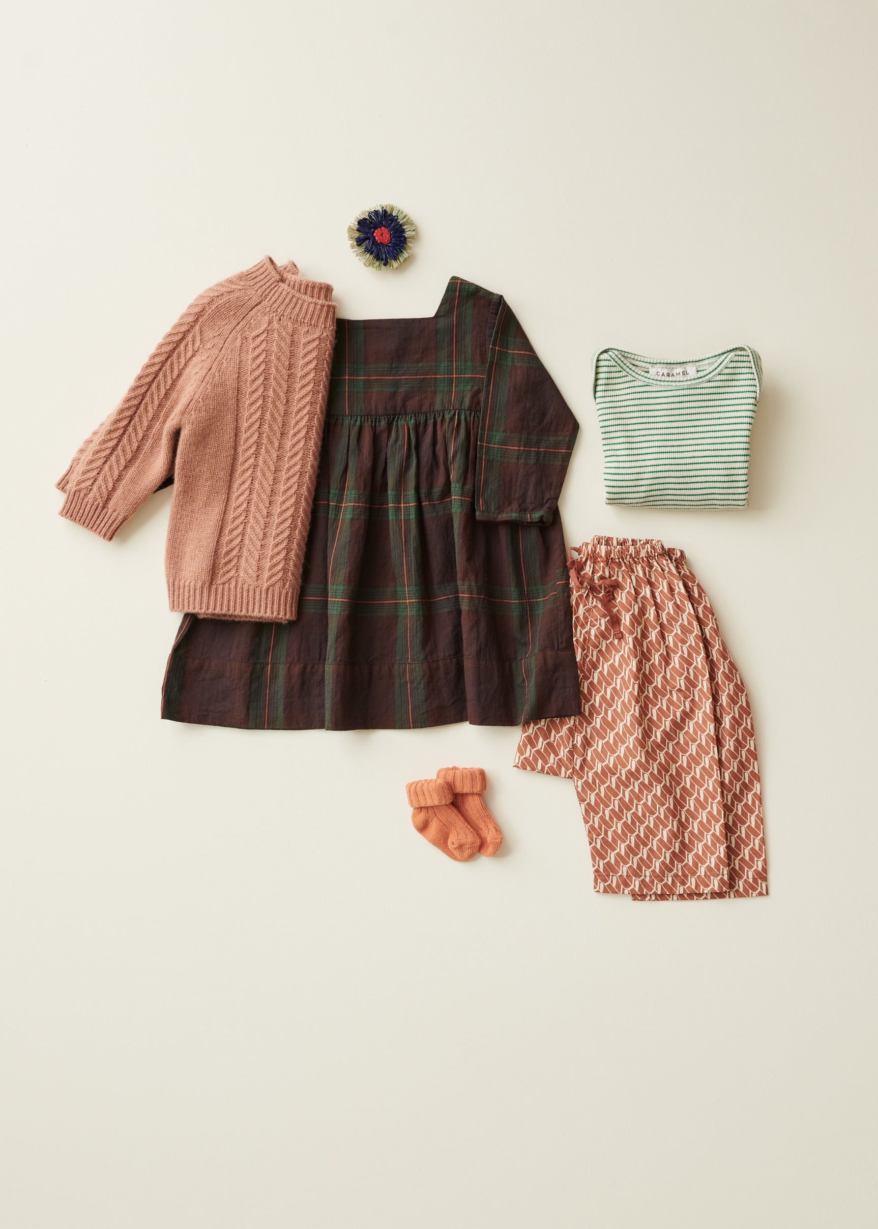 EARTH BABY DRESS - BROWN/GREEN TARTAN