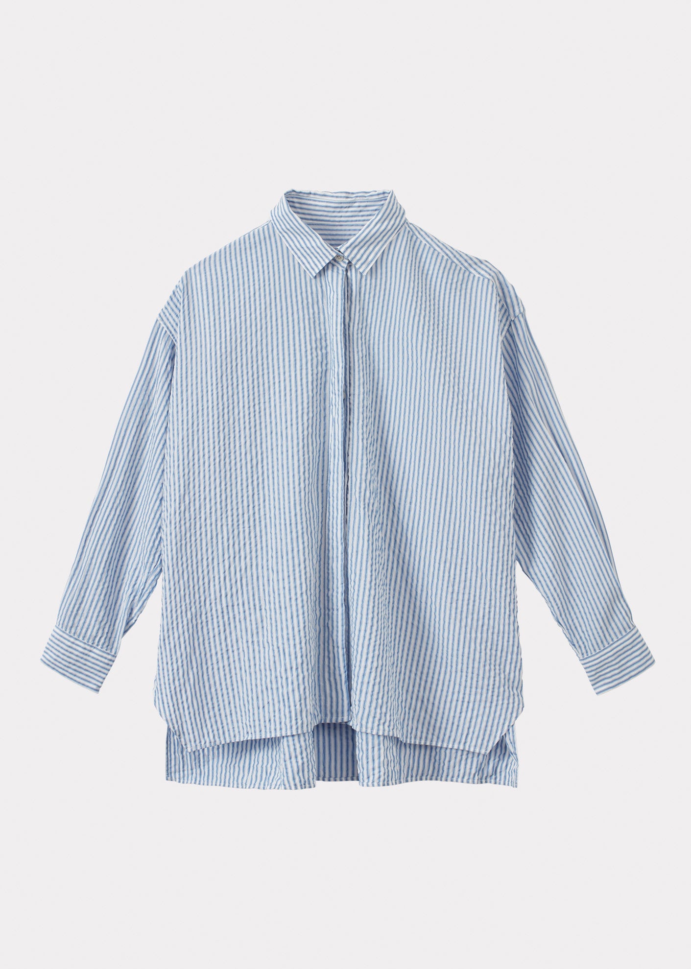 WOMEN'S A-LINE SHIRT - NAVY BLUE STRIPE