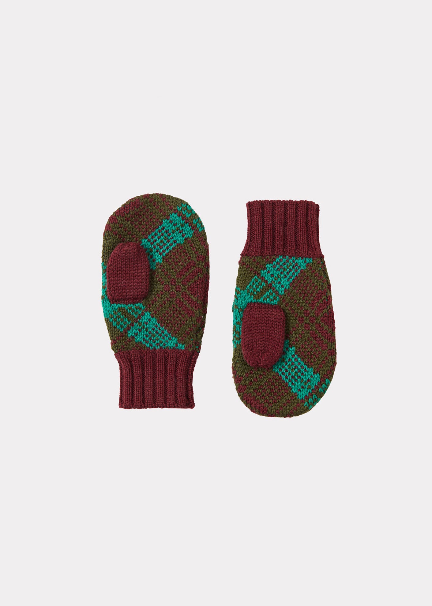 APO CHILDREN'S MERINO WOOL MITTENS - KHAKI / BURGUNDY / GREEN