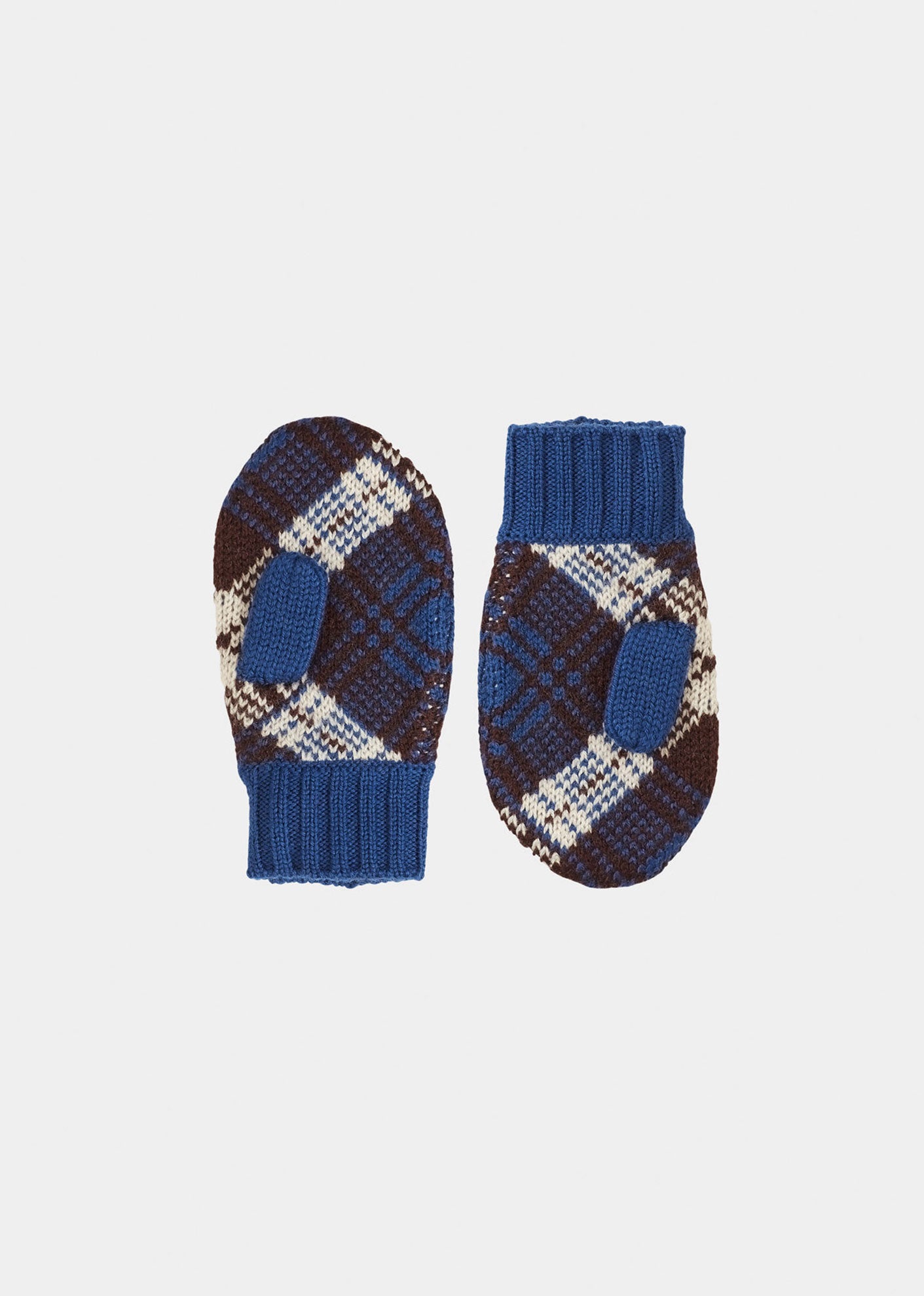 APO CHILDREN'S MERINO WOOL MITTENS - CHOCOLATE / BLUE / ECRU