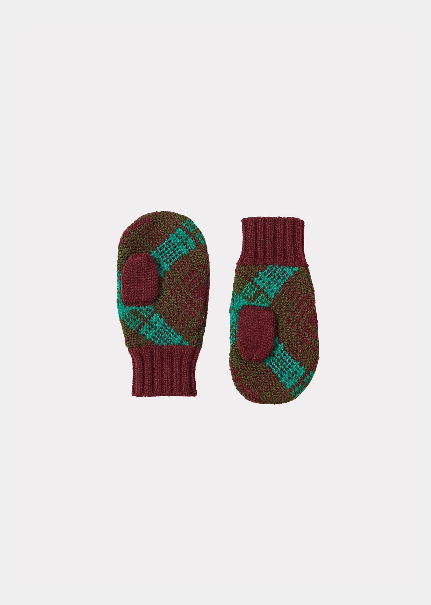 APO BABY MERINO WOOL MITTENS - KHAKI / BURGUNDY / GREEN